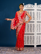 Georgette Bandhani Style Fabric with Sequin Embroidery Work Saree