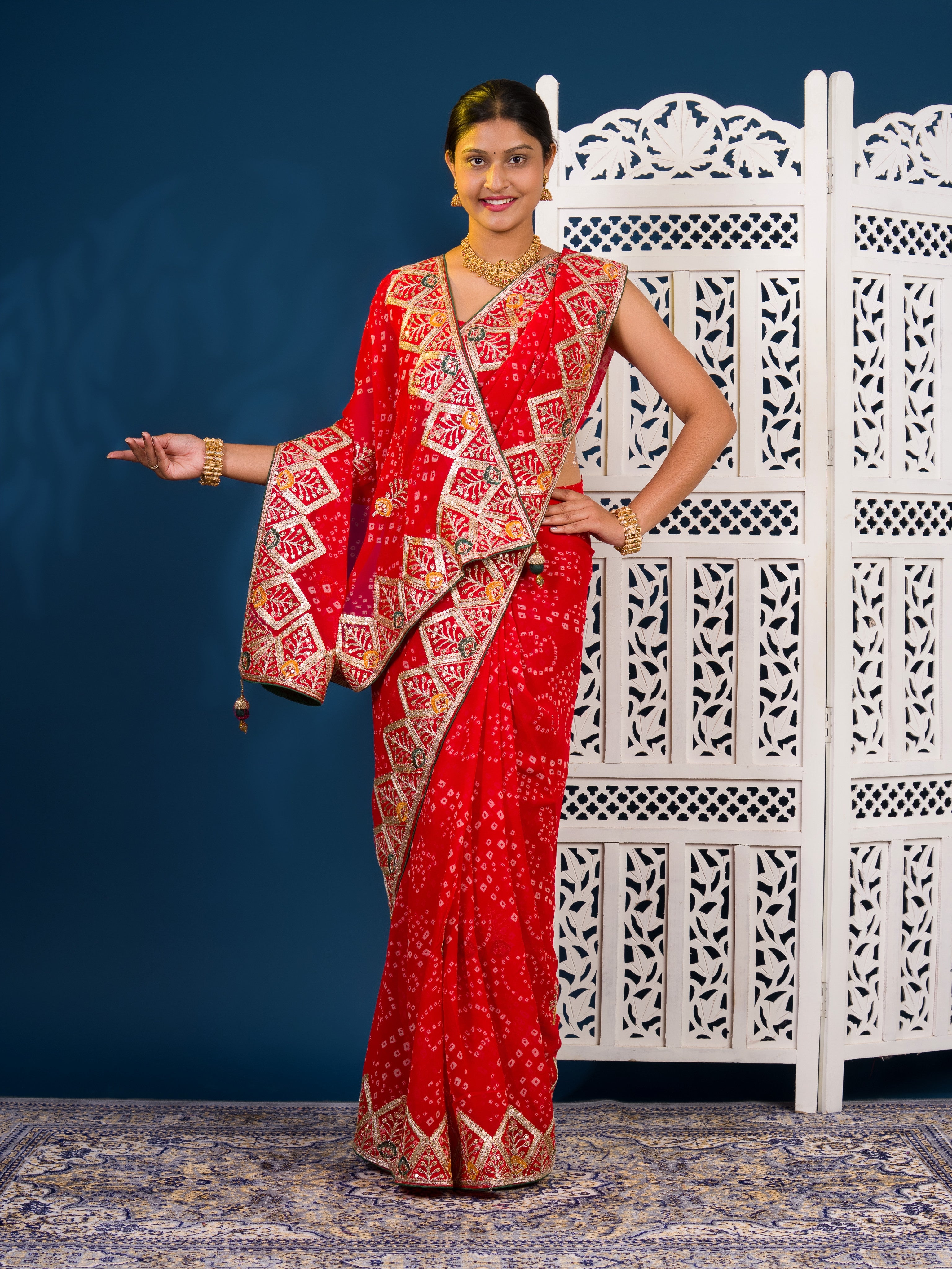 Georgette Bandhani Style Fabric with Sequin Embroidery Work Saree