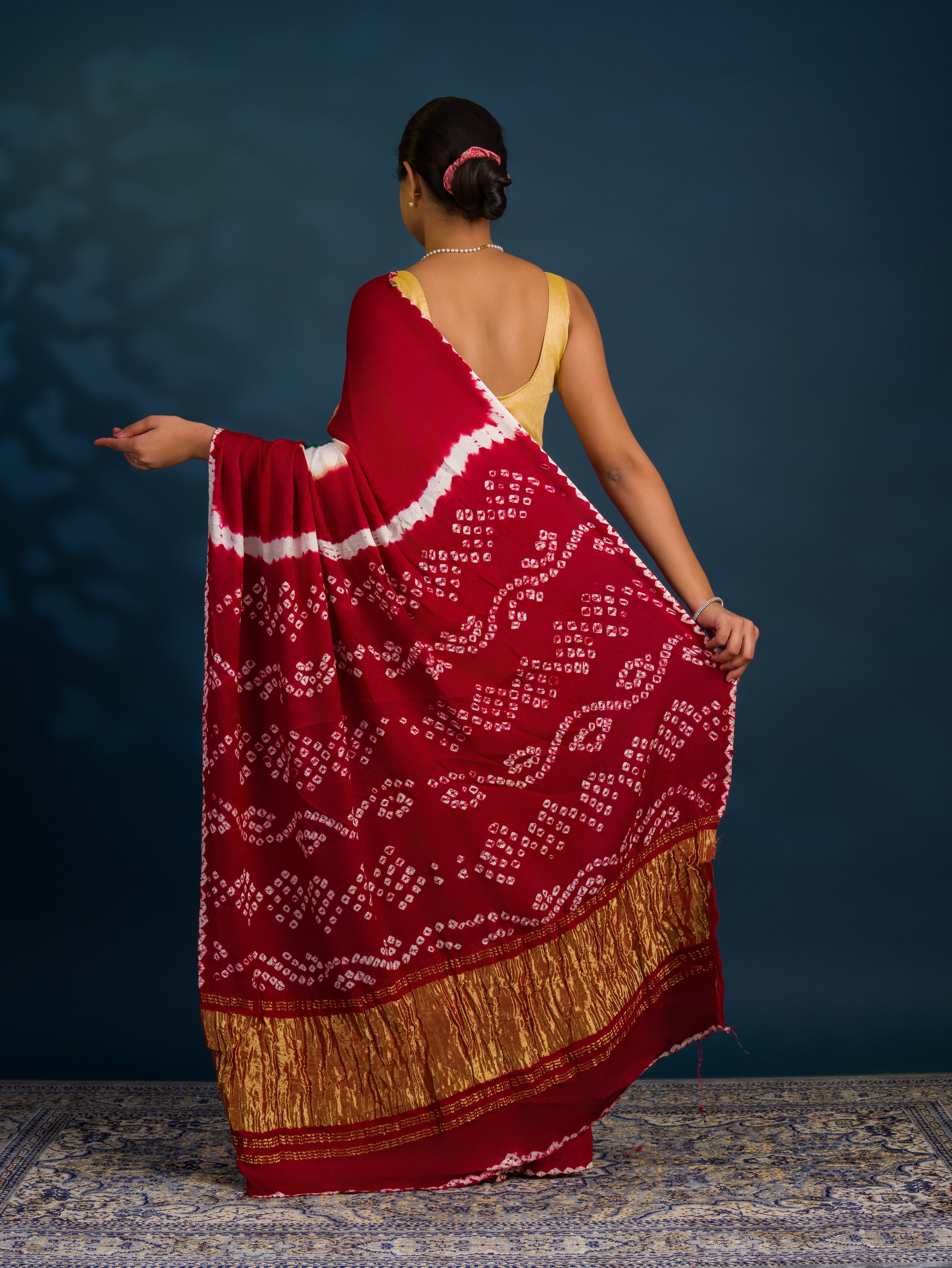 By Festive Wear Modal Silk Bandhani Saree with Random Pallu Weaving