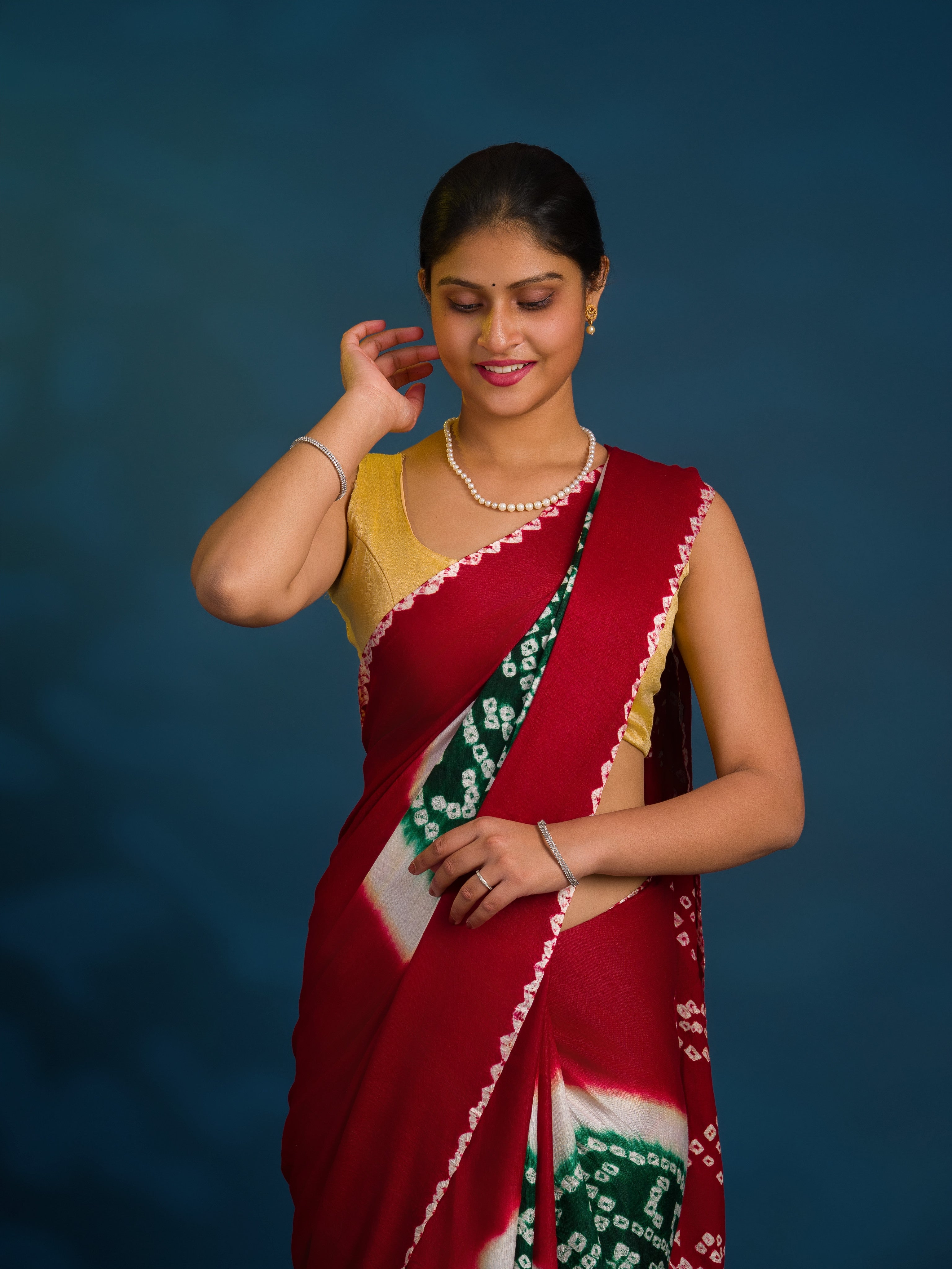 By Festive Wear Modal Silk Bandhani Saree with Random Pallu Weaving