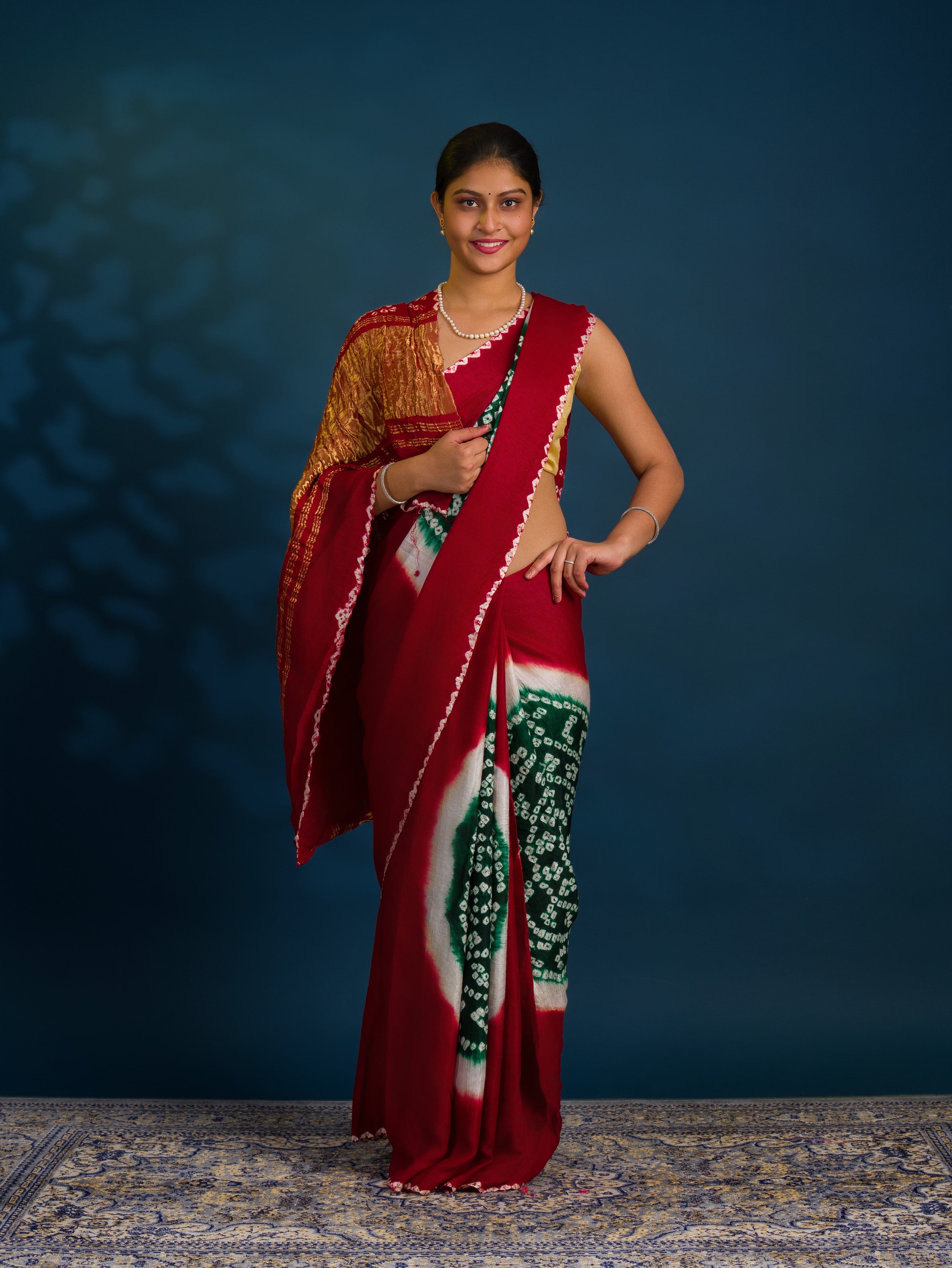 By Festive Wear Modal Silk Bandhani Saree with Random Pallu Weaving