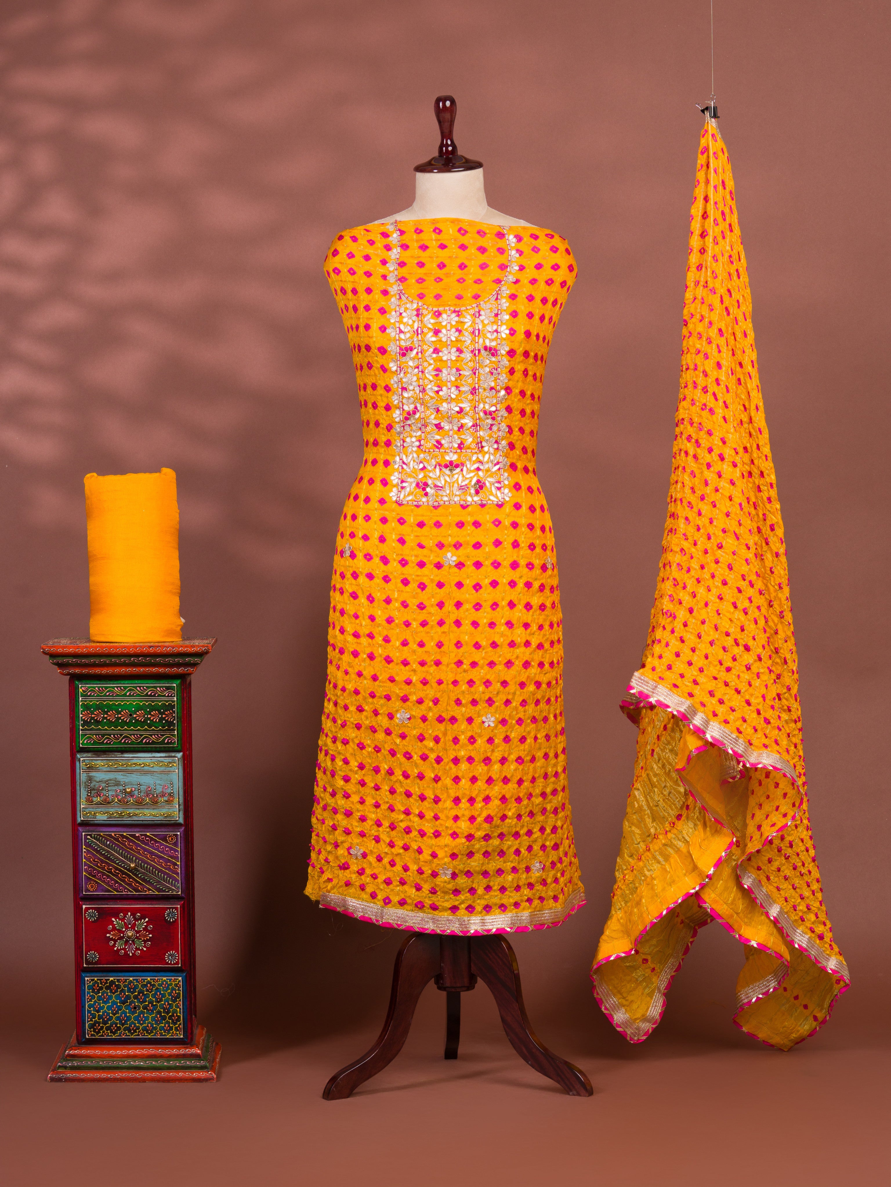 KcPc New Bandhani Art Silk Suit with Gota Patti Work Suit KML