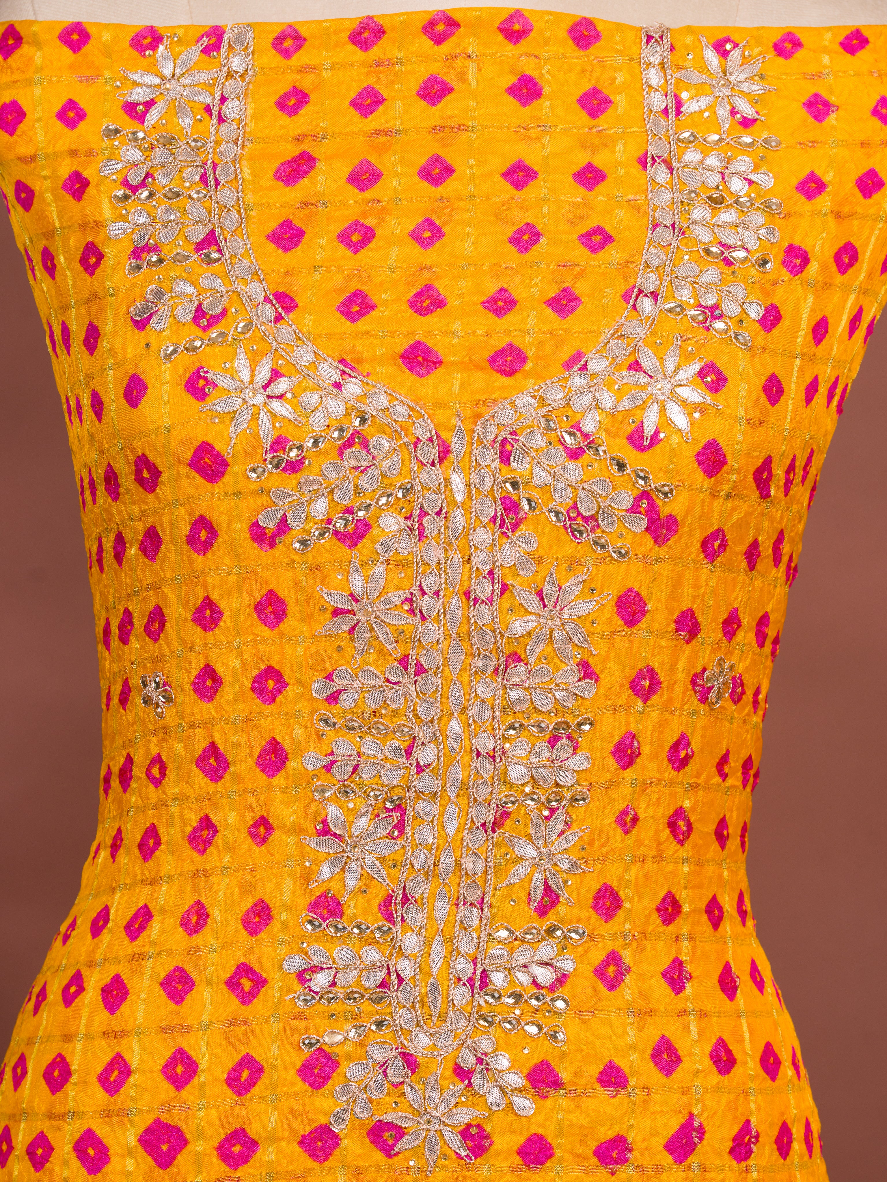 KcPc New Beautiful Bandhani Art Silk Suit with Gota Patti Work Suit KML