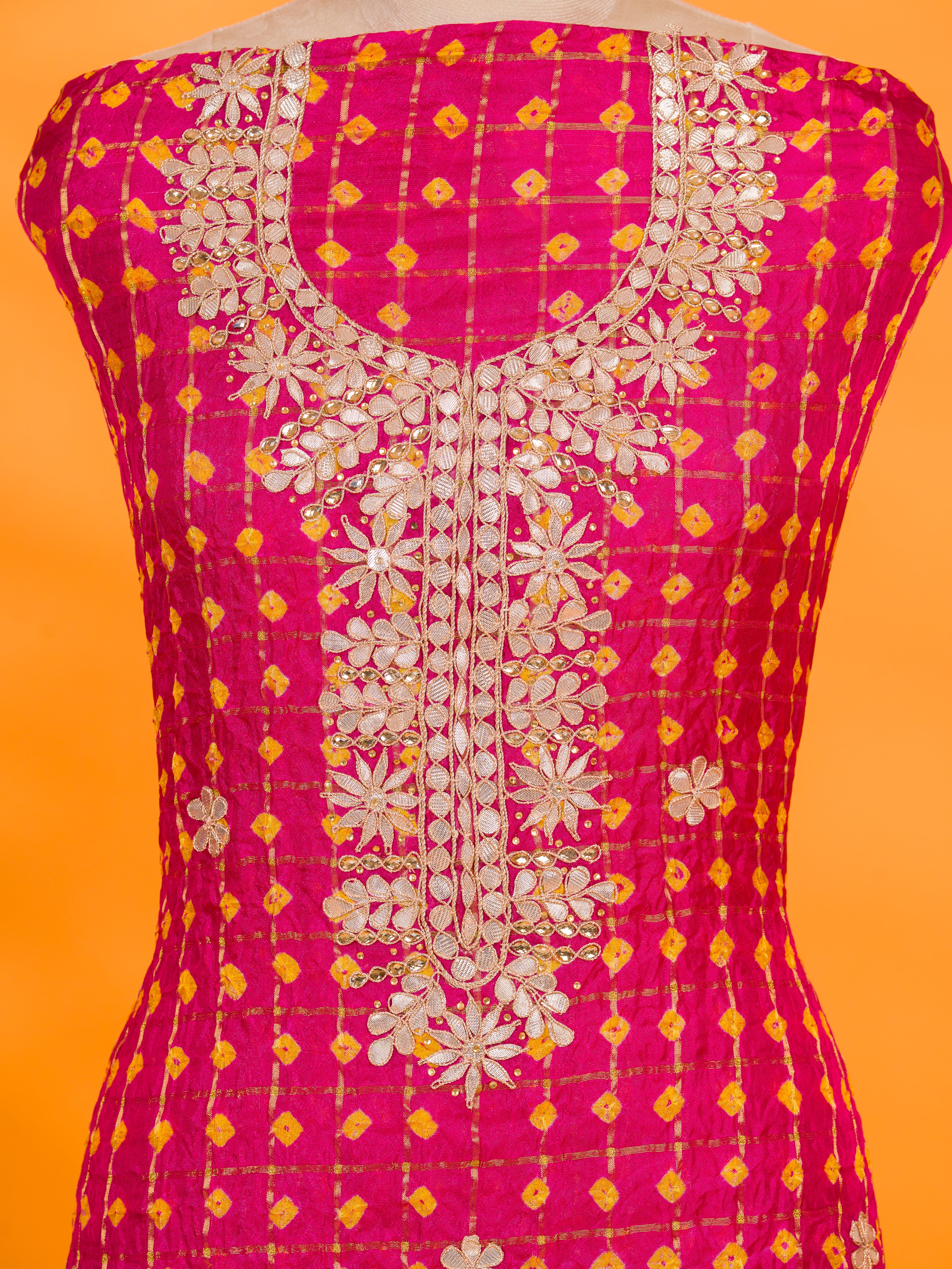 KcPc New Latest Bandhani Art Silk Suit with Gota Patti Work Shit KML