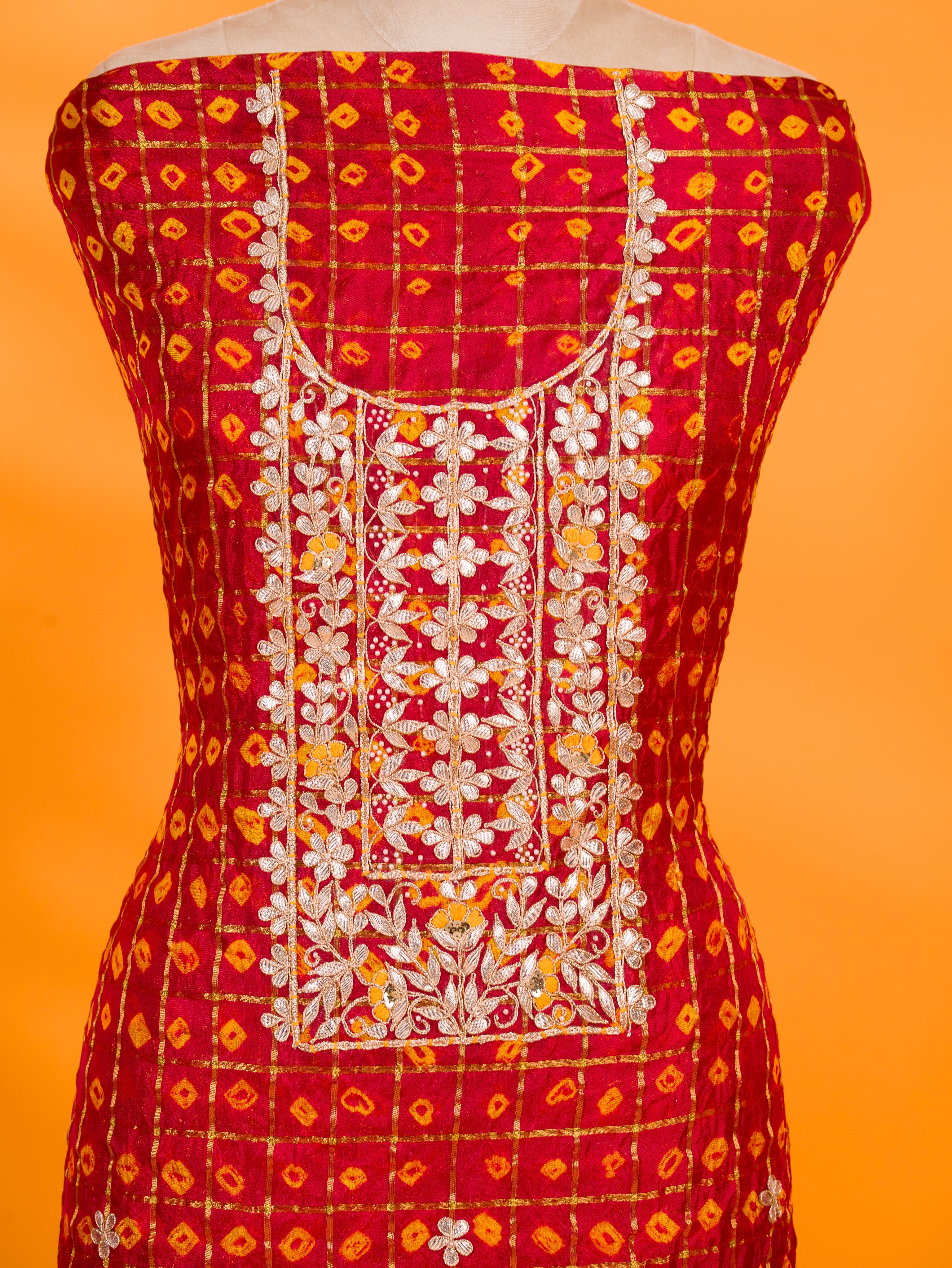 KcPc New Elegant Bandhani Art Silk Suit with Gota Patti WorkSuit KML