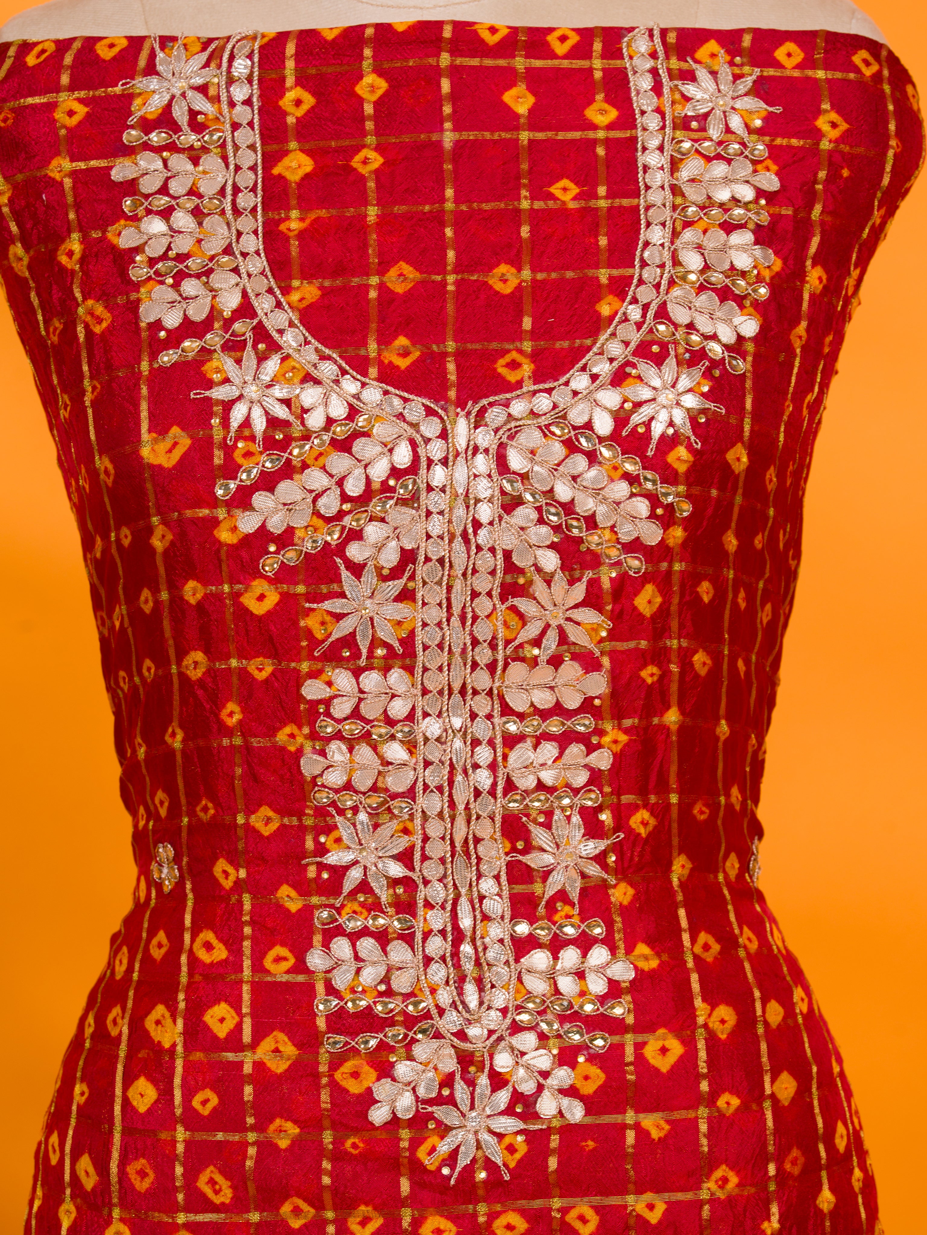 KcPc New Elegant Bandhani Art Silk Suit with Gota Patti Work Suit KML
