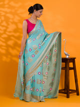 Dola Silk Bandhani Zari Weaving Work Saree in light blue colour