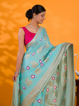 Dola Silk Bandhani Zari Weaving Work Saree in light blue colour