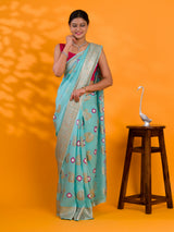 Dola Silk Bandhani Zari Weaving Work Saree in light blue colour