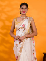 Kashida work saree in flower thread embroidery