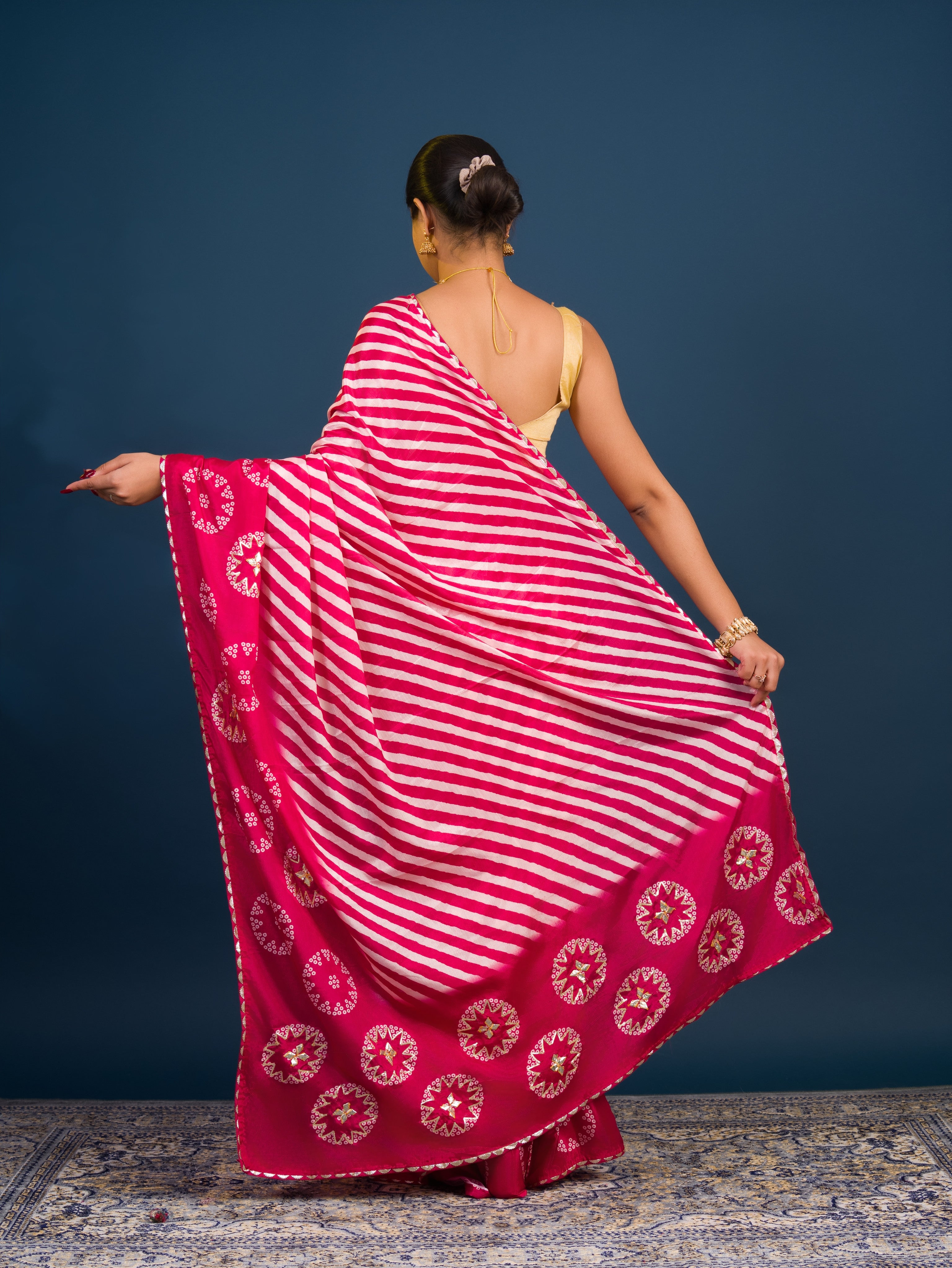 KcPc New Chinon Silk Leheriya Saree with Exquisite Gotapatti Work Festive Elegance SWA