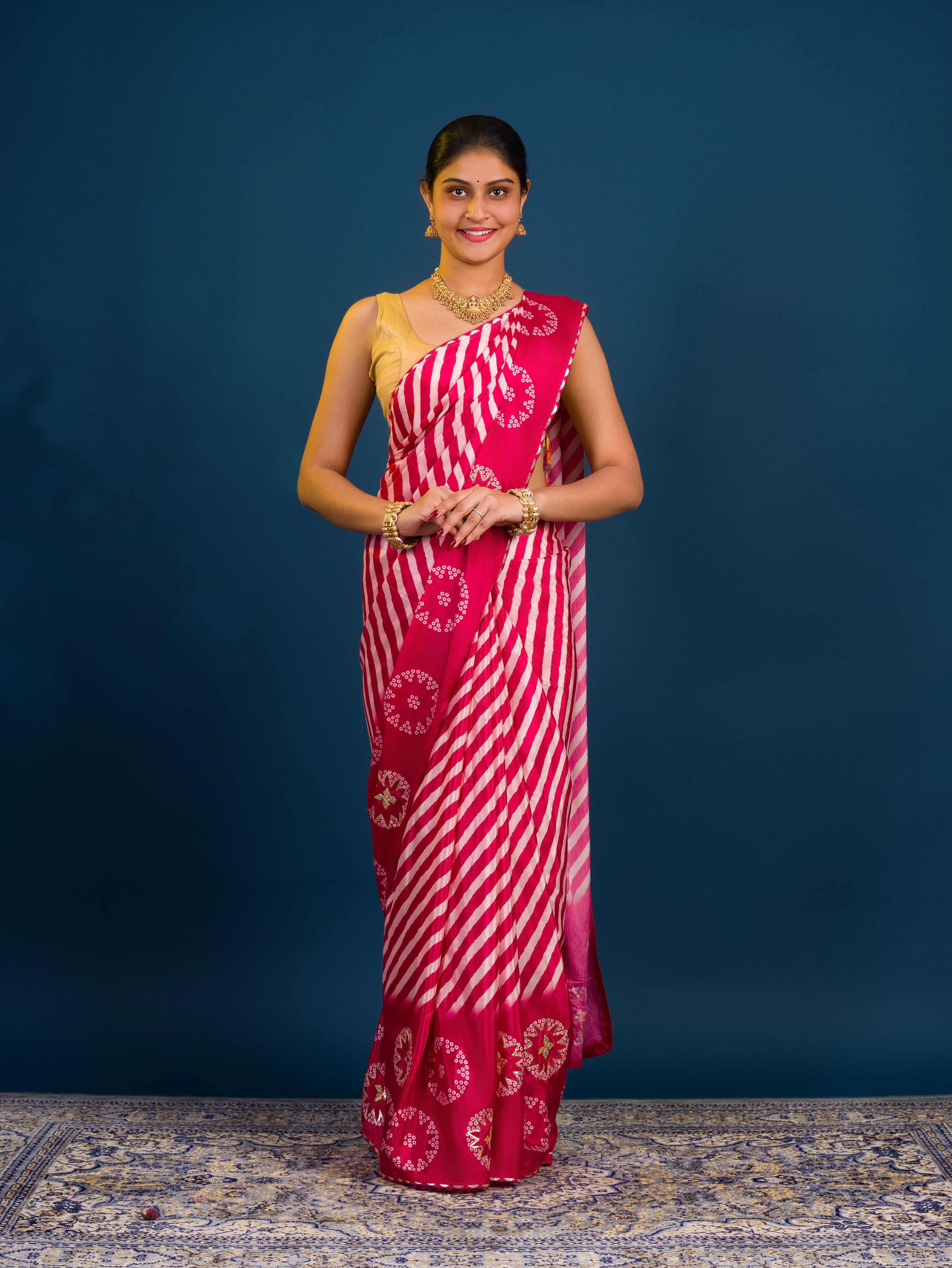 KcPc New Chinon Silk Leheriya Saree with Exquisite Gotapatti Work Festive Elegance SWA