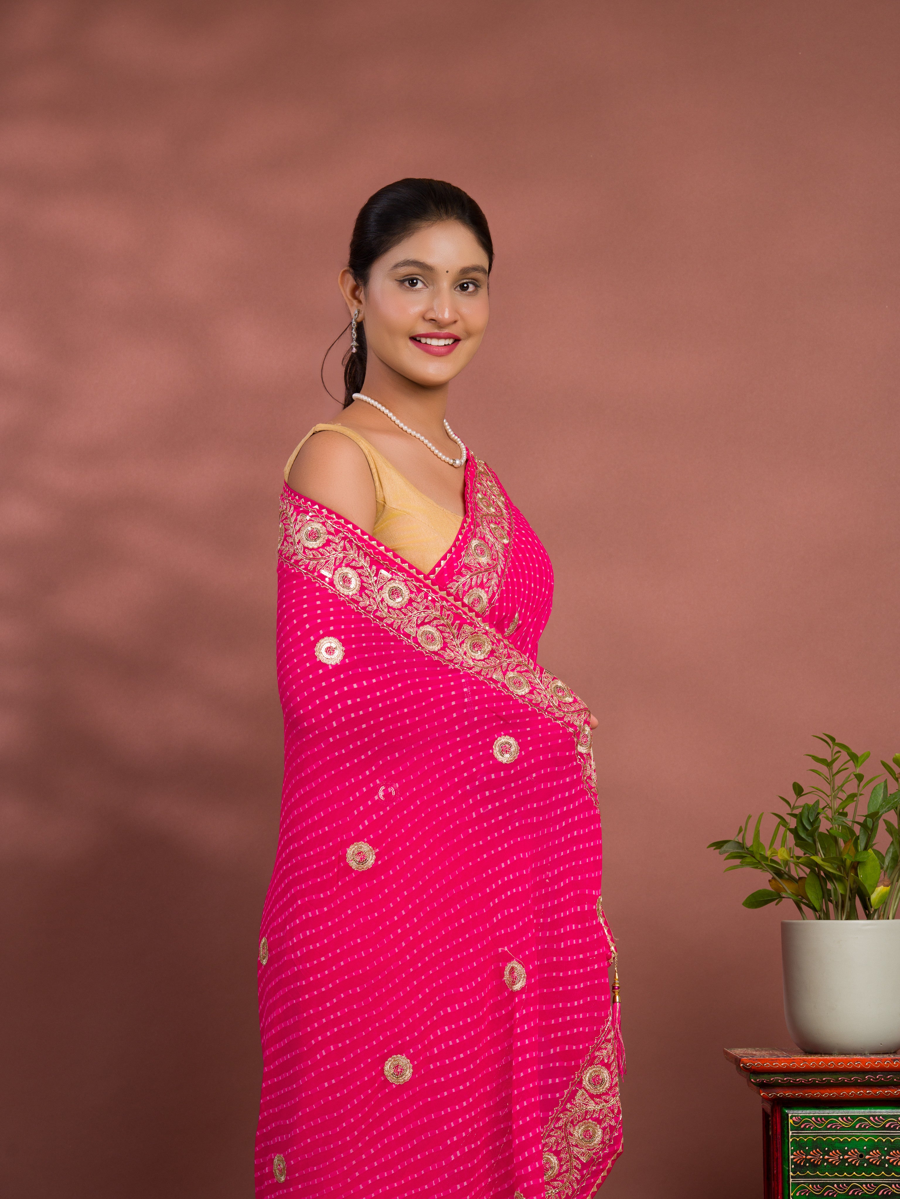By Latest Leheriya Style With Cutdana Embroidery Work