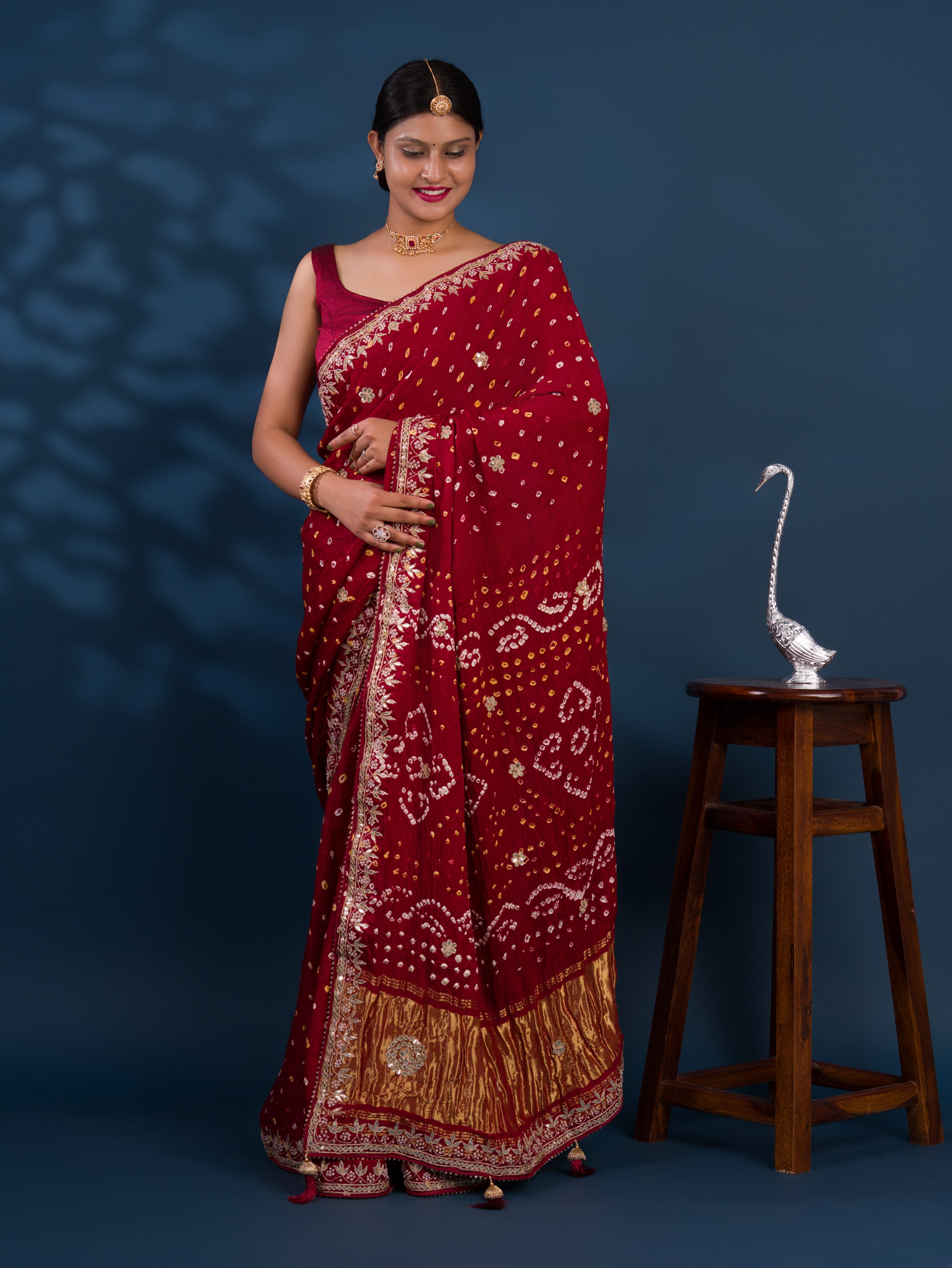 Gaji Silk Bandhej Gotapatti Work Saree
