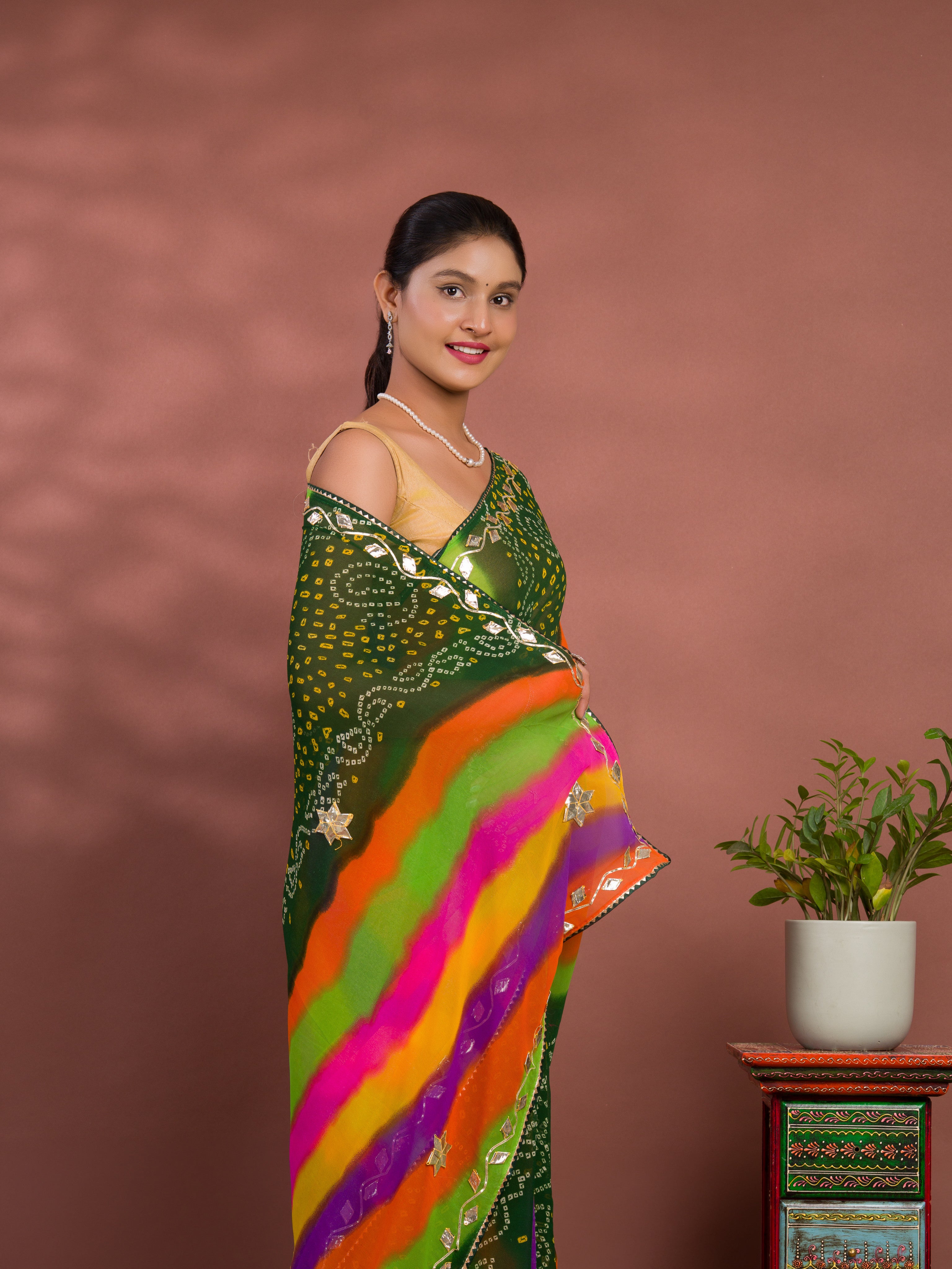 By New Leheriya Style With Gotapatti Work Saree