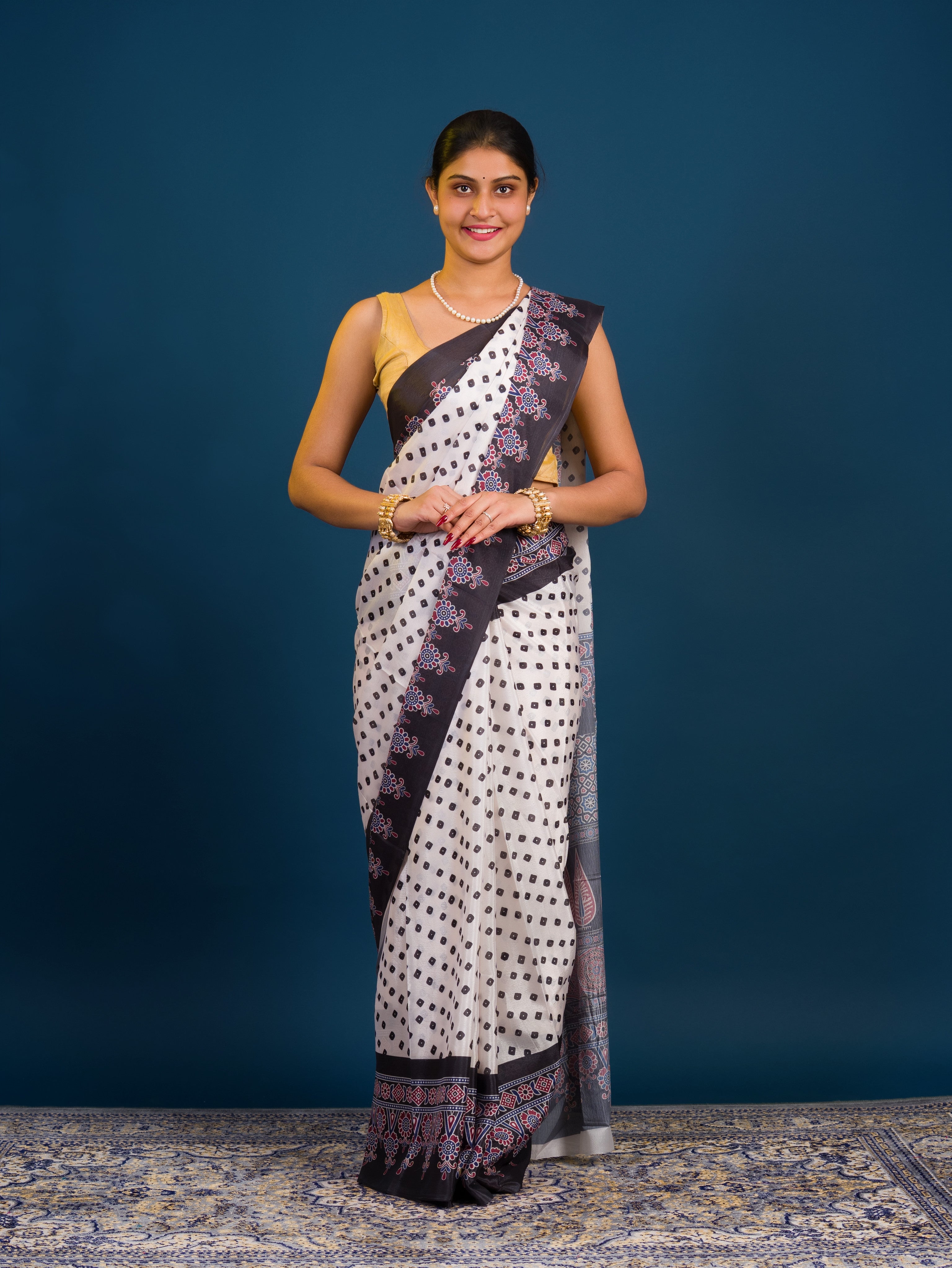 KcPc New LatestCreap Silk Bandhani with Ajrakh Style With Office Wear Saree ASH