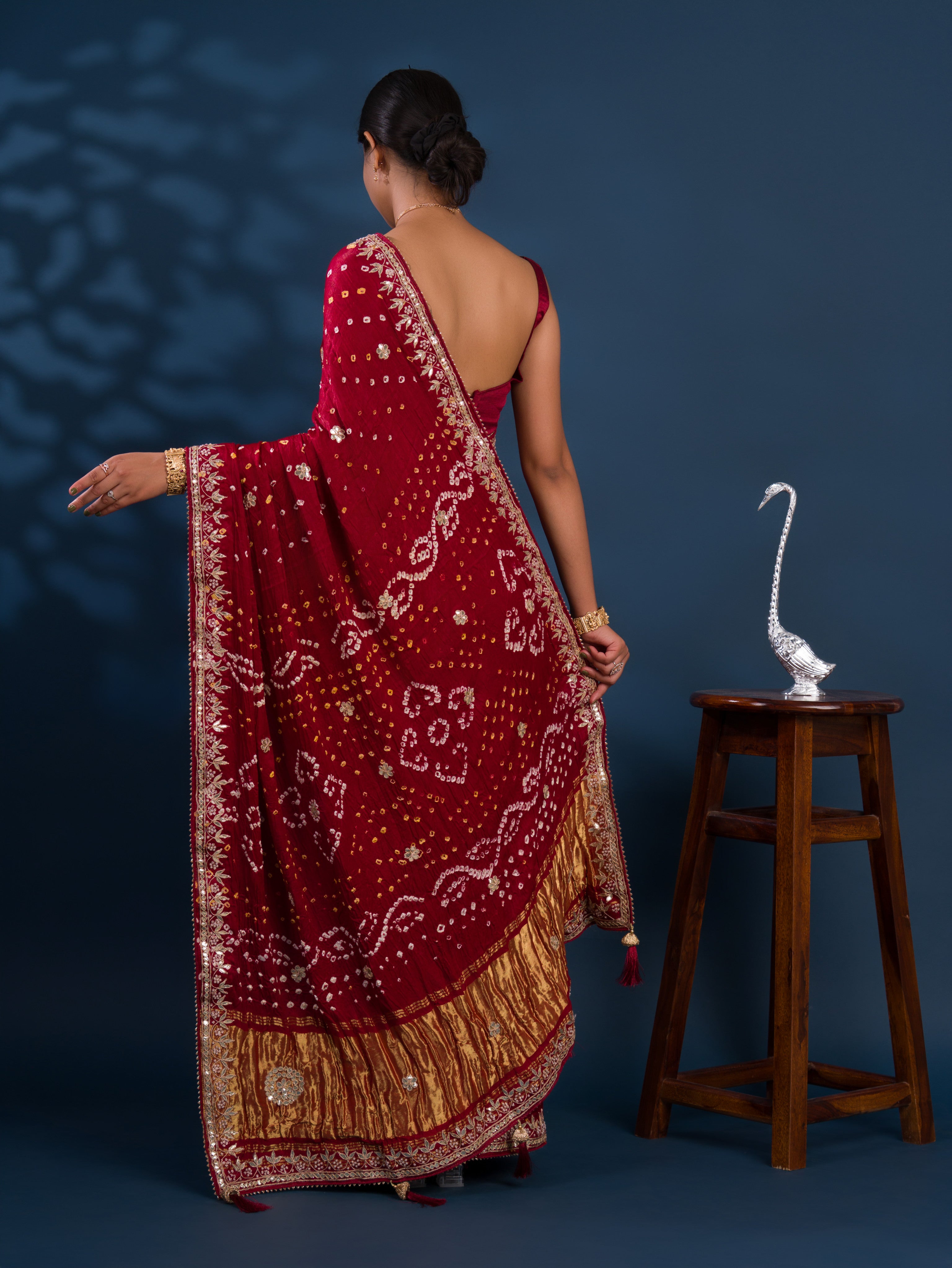 Gaji Silk Bandhej Gotapatti Work Saree