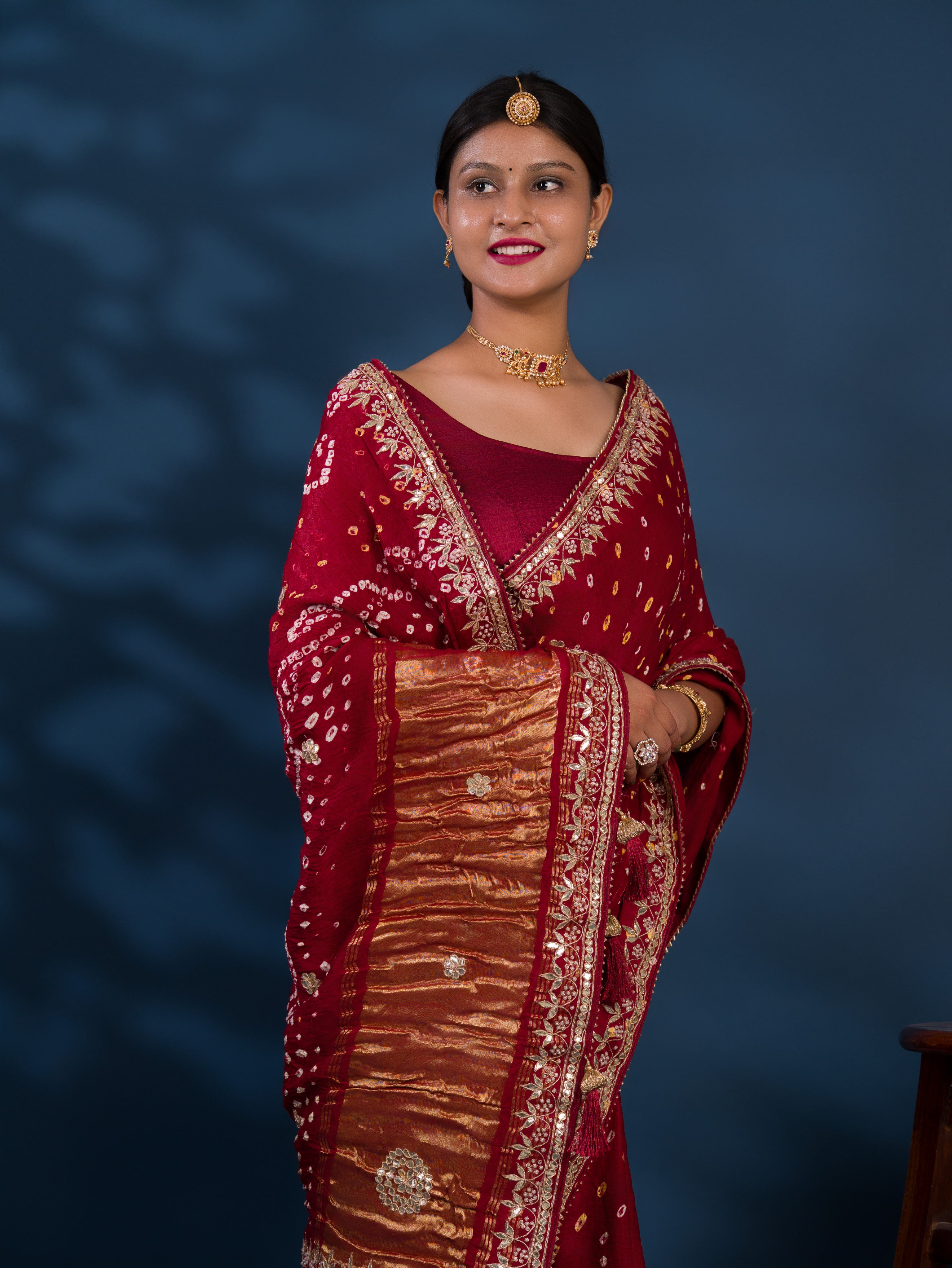 Gaji Silk Bandhej Gotapatti Work Saree