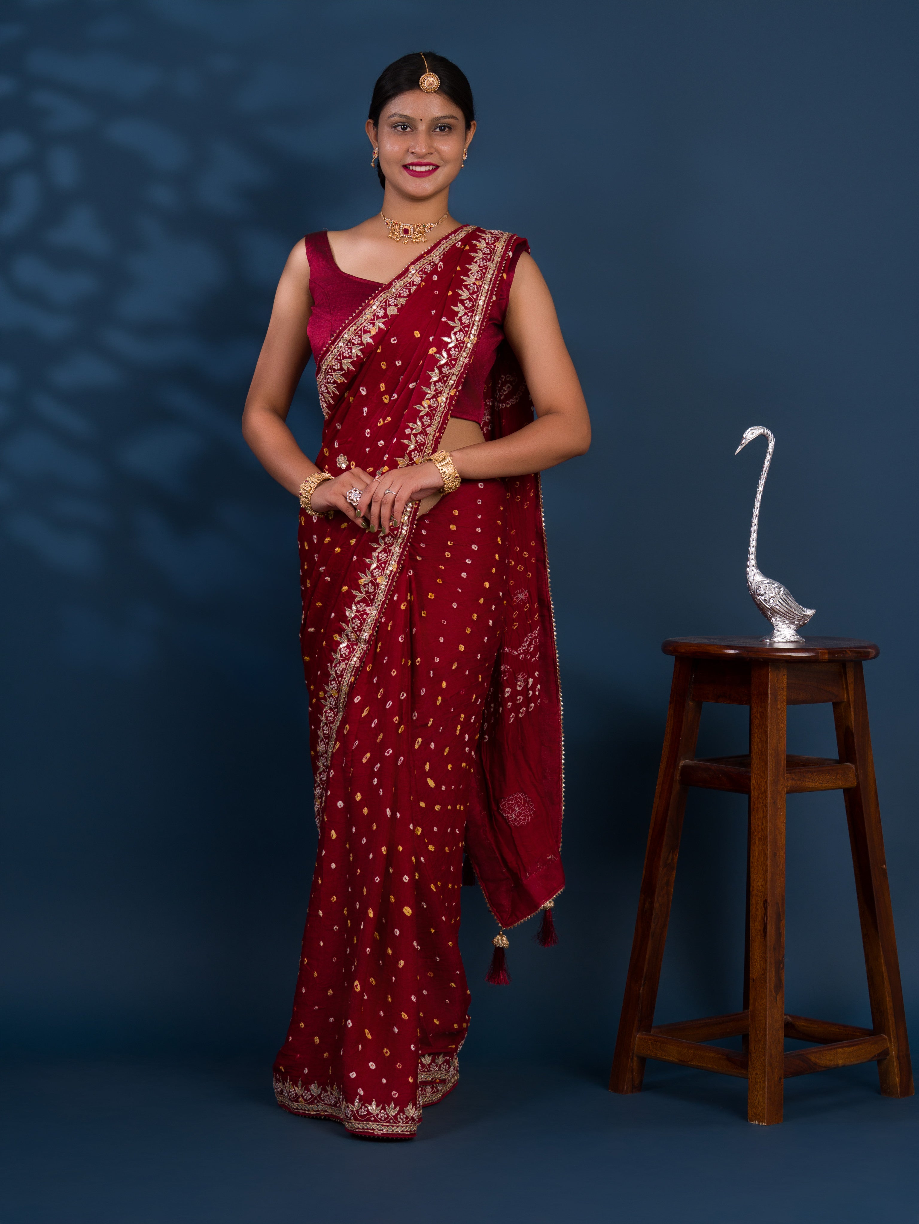 Gaji Silk Bandhej Gotapatti Work Saree