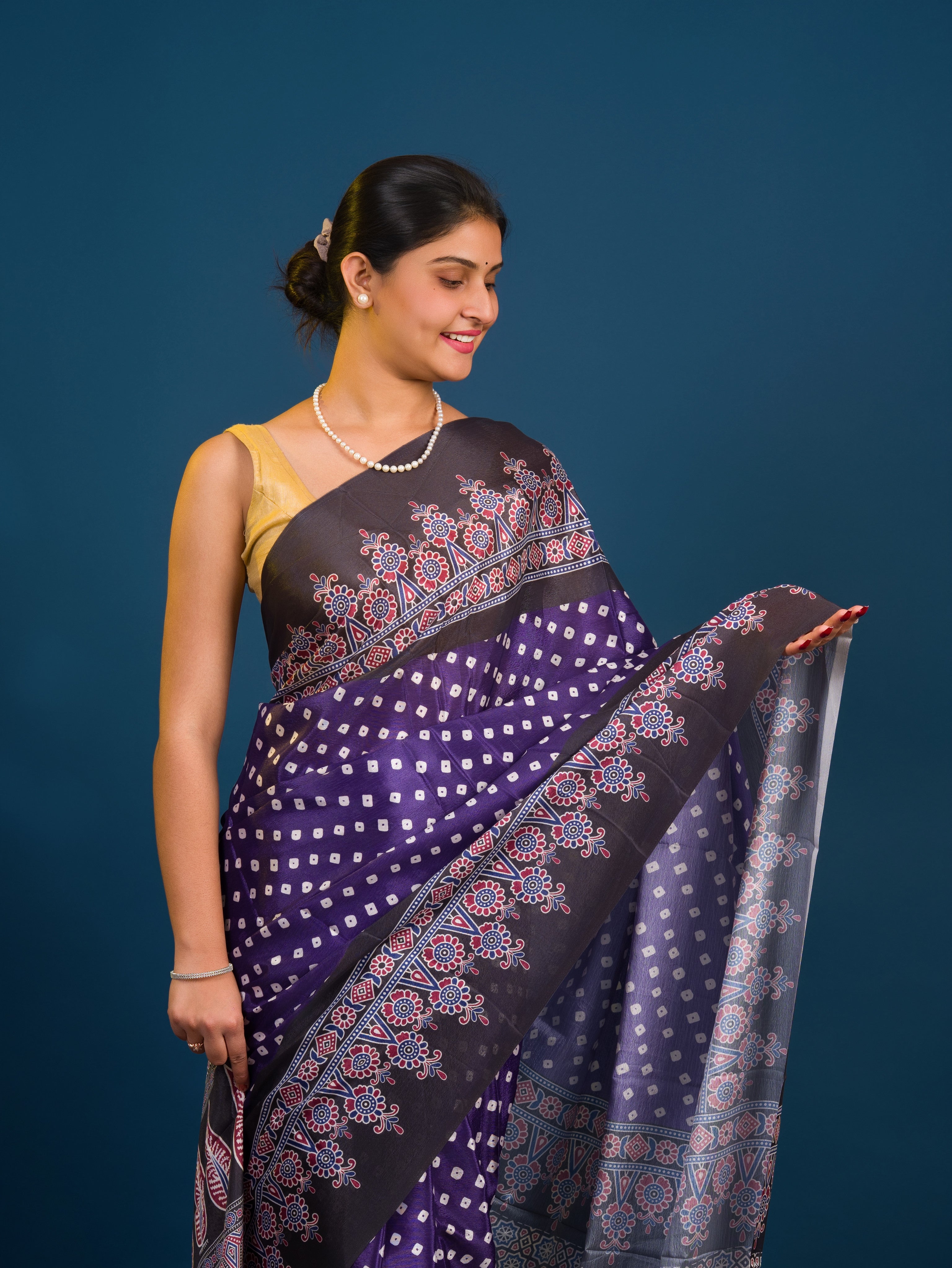 By Bandhani in Ajrakh Style With Office Wear Saree