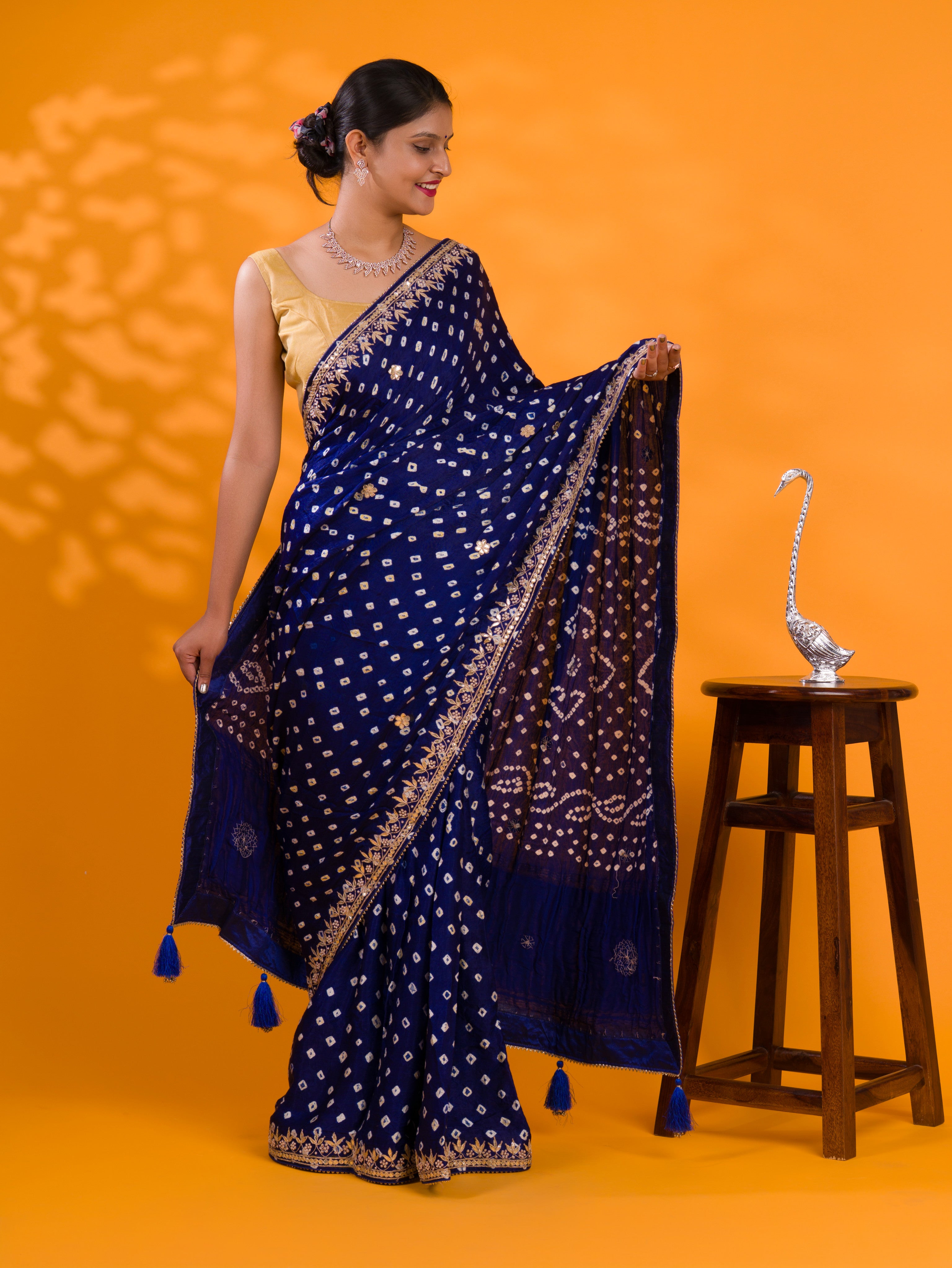 Gaji Silk Bandhej Gotapatti Work Saree for wedding and festival