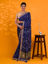 Gaji Silk Bandhej Gotapatti Work Saree for wedding and festival