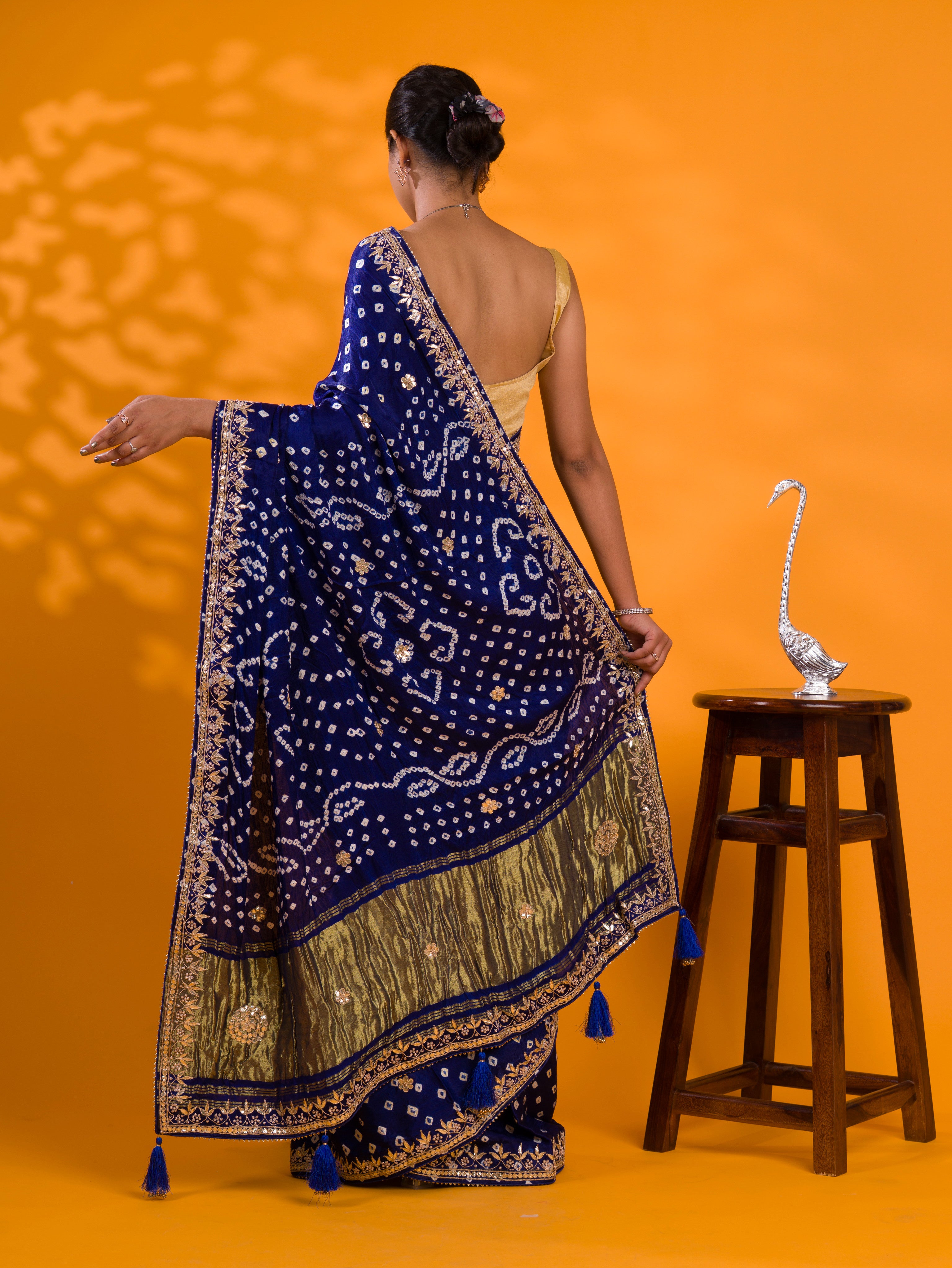 Gaji Silk Bandhej Gotapatti Work Saree for wedding and festival