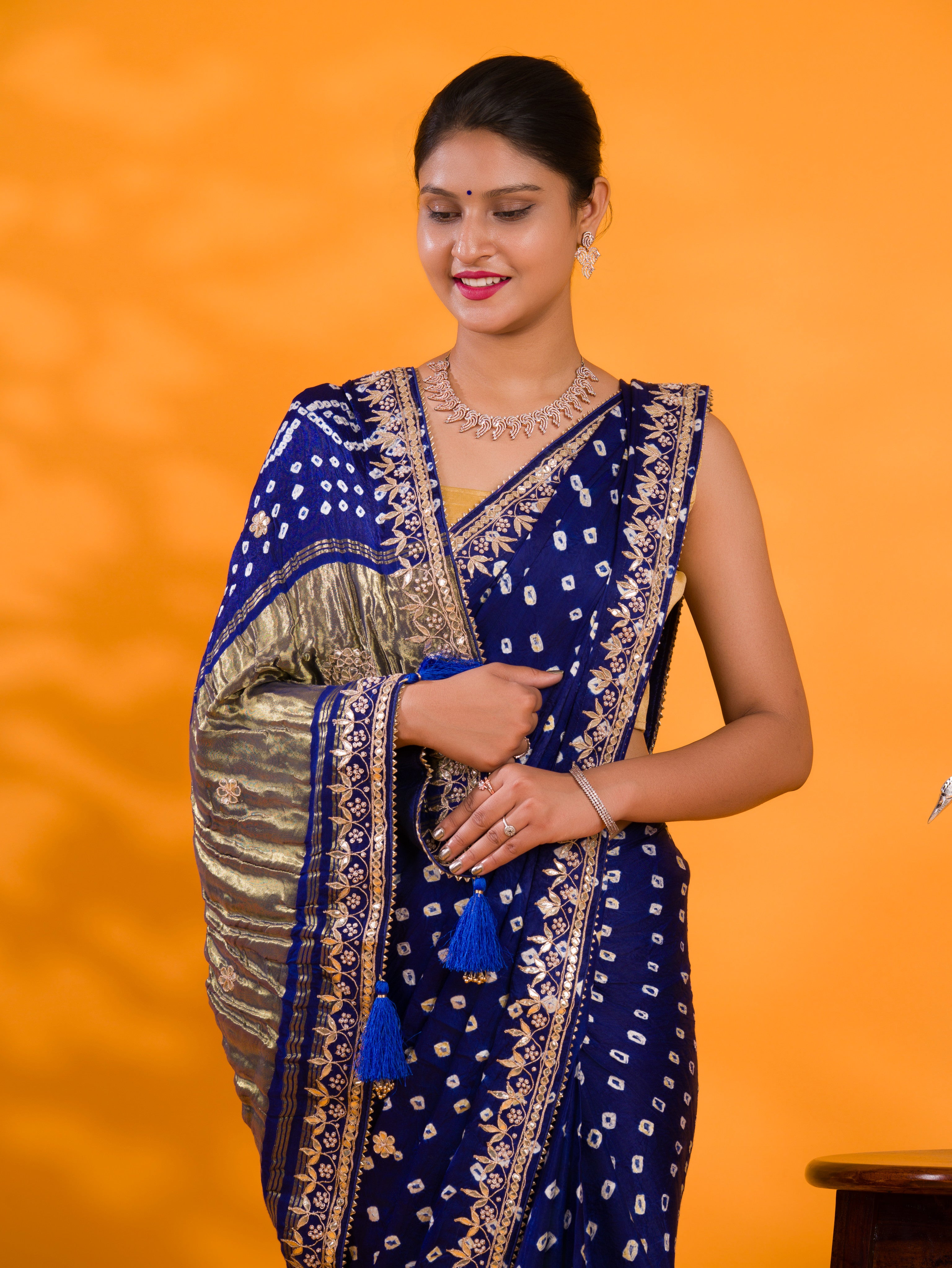Gaji Silk Bandhej Gotapatti Work Saree for wedding and festival