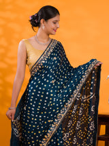 Gaji Silk Bandhej Gotapatti Work Saree for wedding and festival