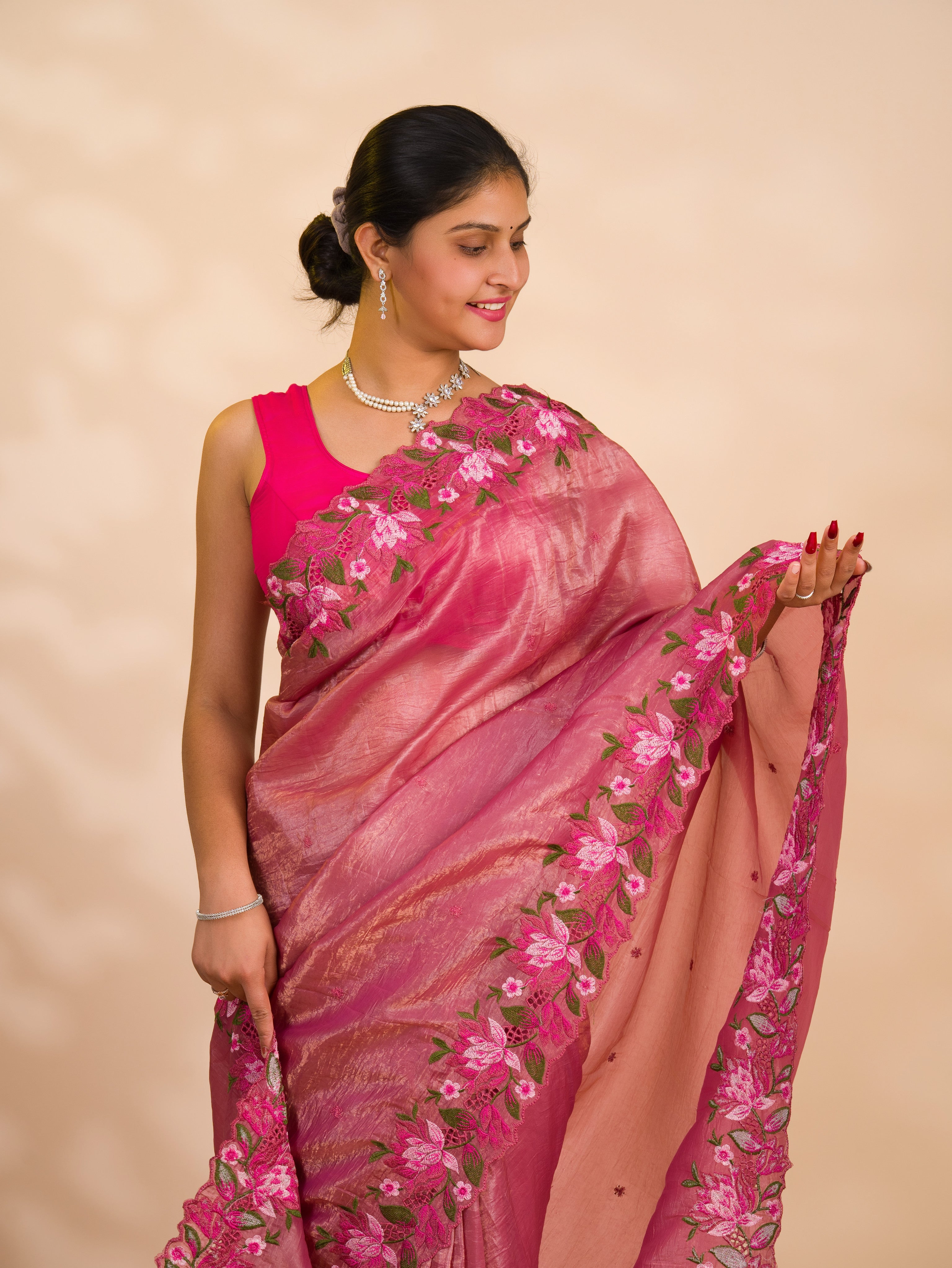 By New beautiful tissue silk Bollywood Style with Kashida work saree