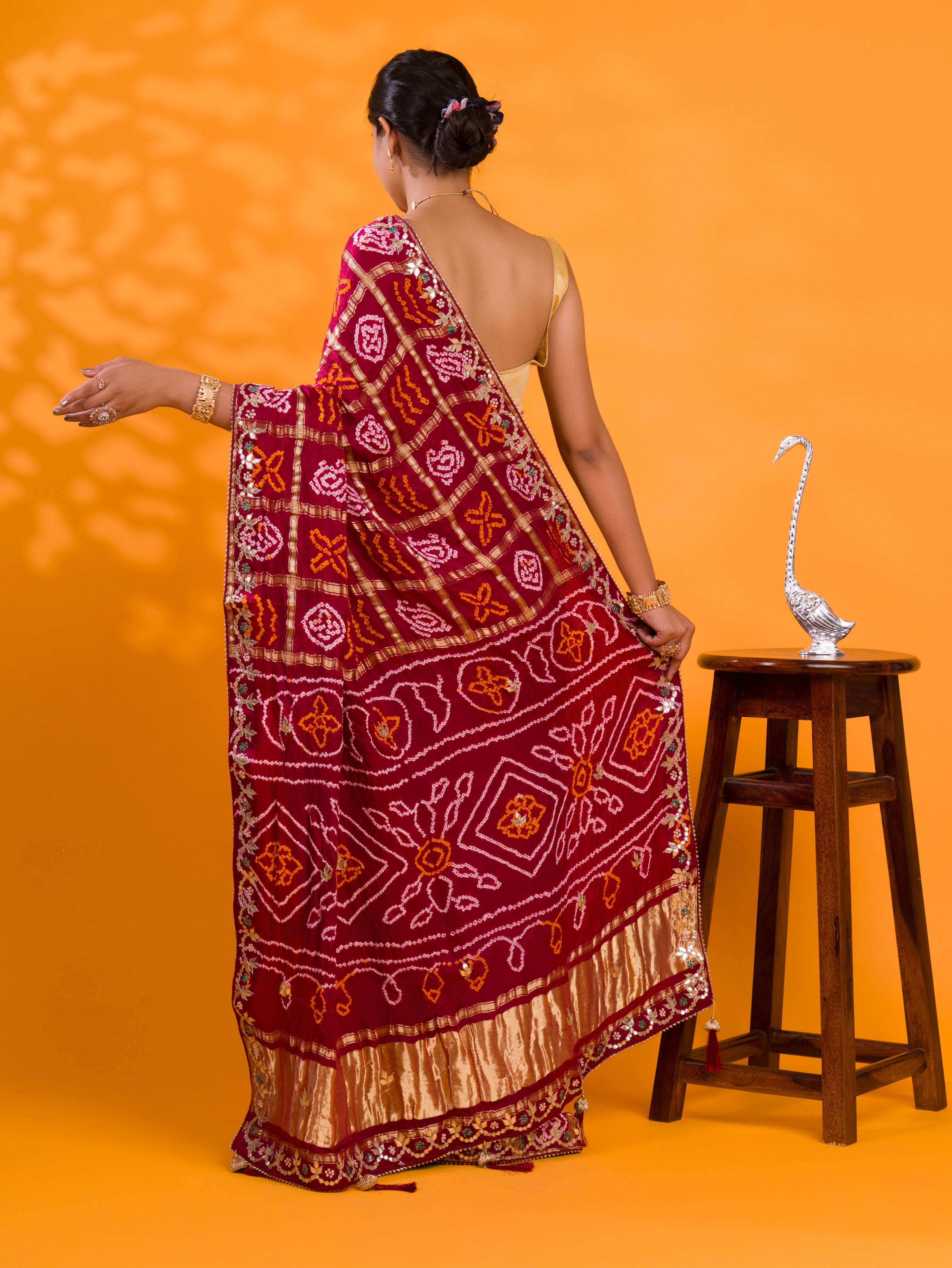 KcPc New Pure Gaji silk Bandhani Gotapatti Handwork sareeAMT