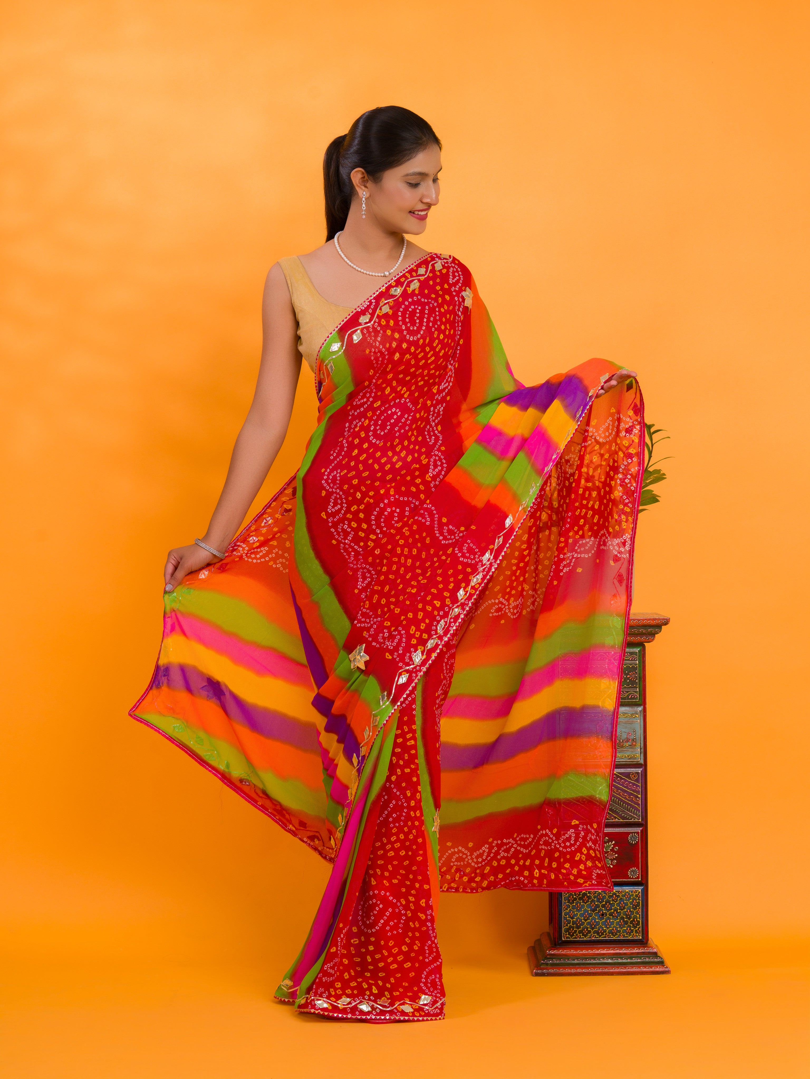 By New Leheriya Style With Gotapatti Work Saree