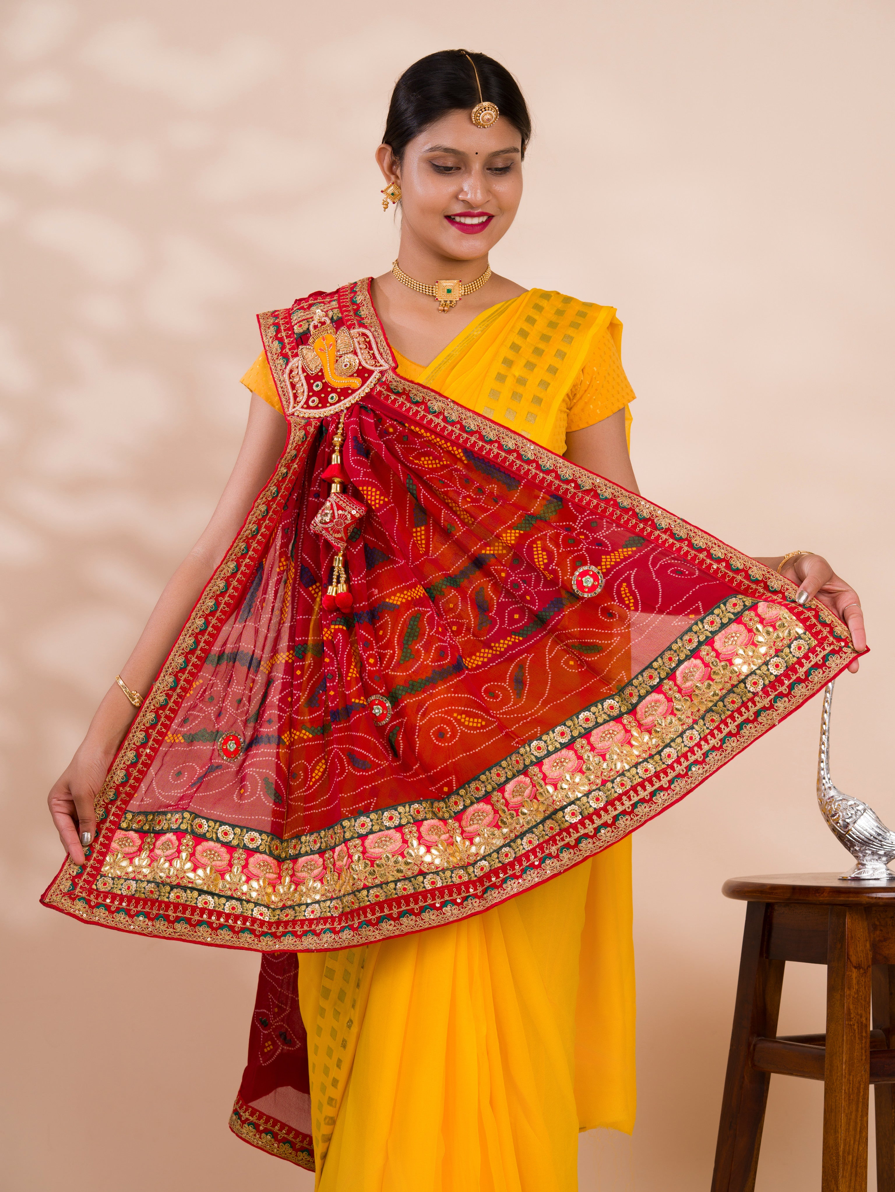KcPc New Lounch Pure Georgette Marwardi Broach Style With Belbuti Work Chunri