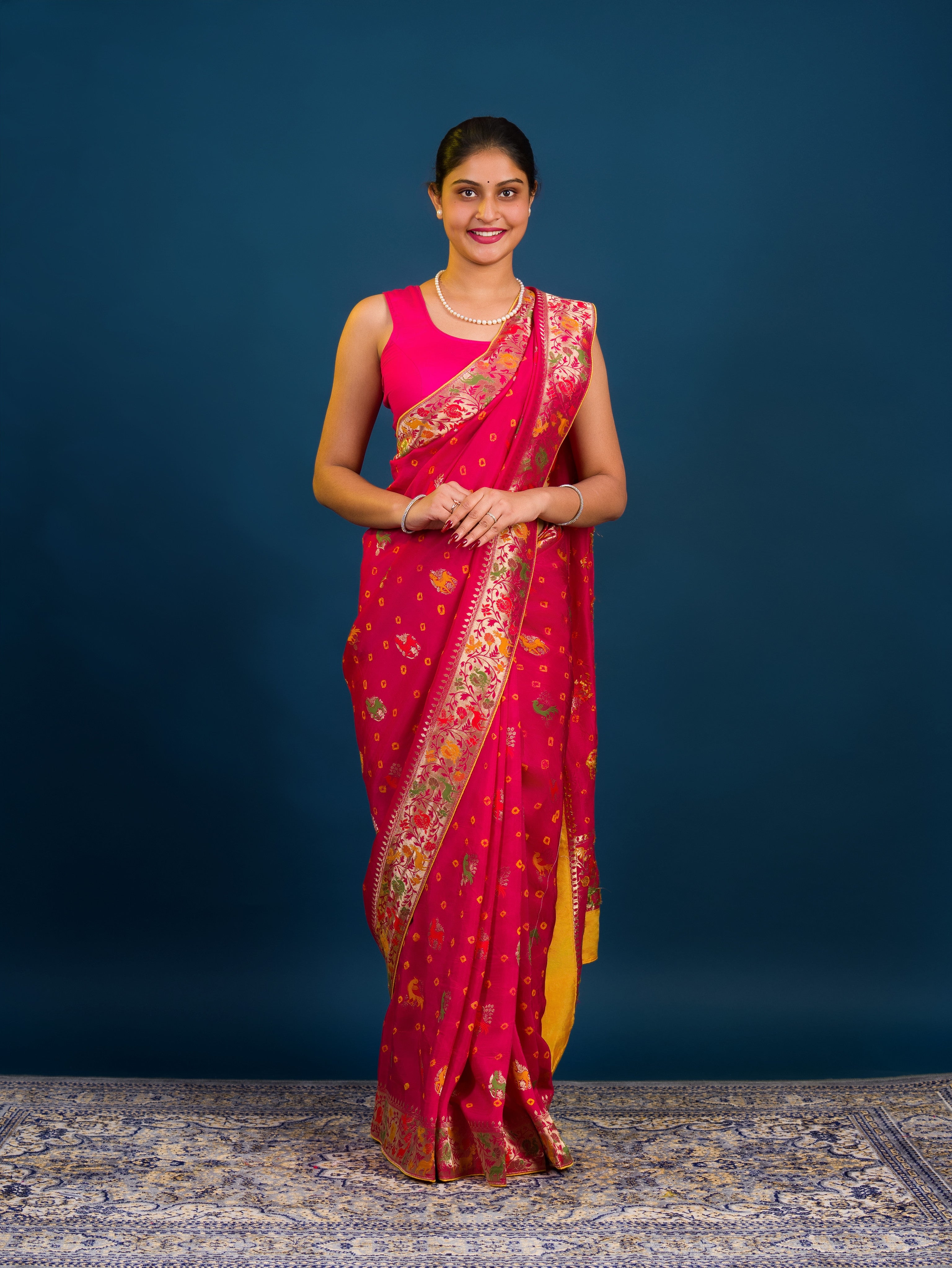 By Chinon silk Beautiful Kalamkari Style Saree in purple colour
