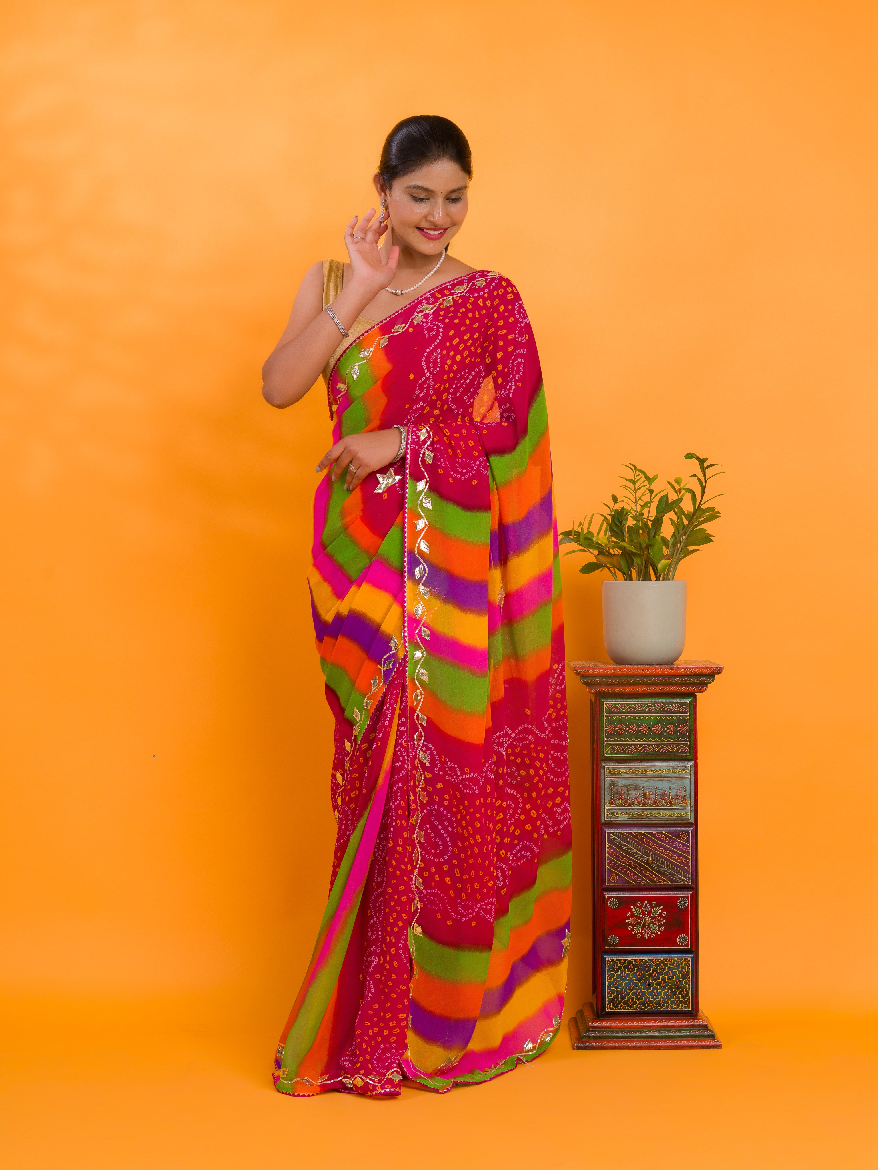By New Leheriya Style With Gotapatti Work Saree