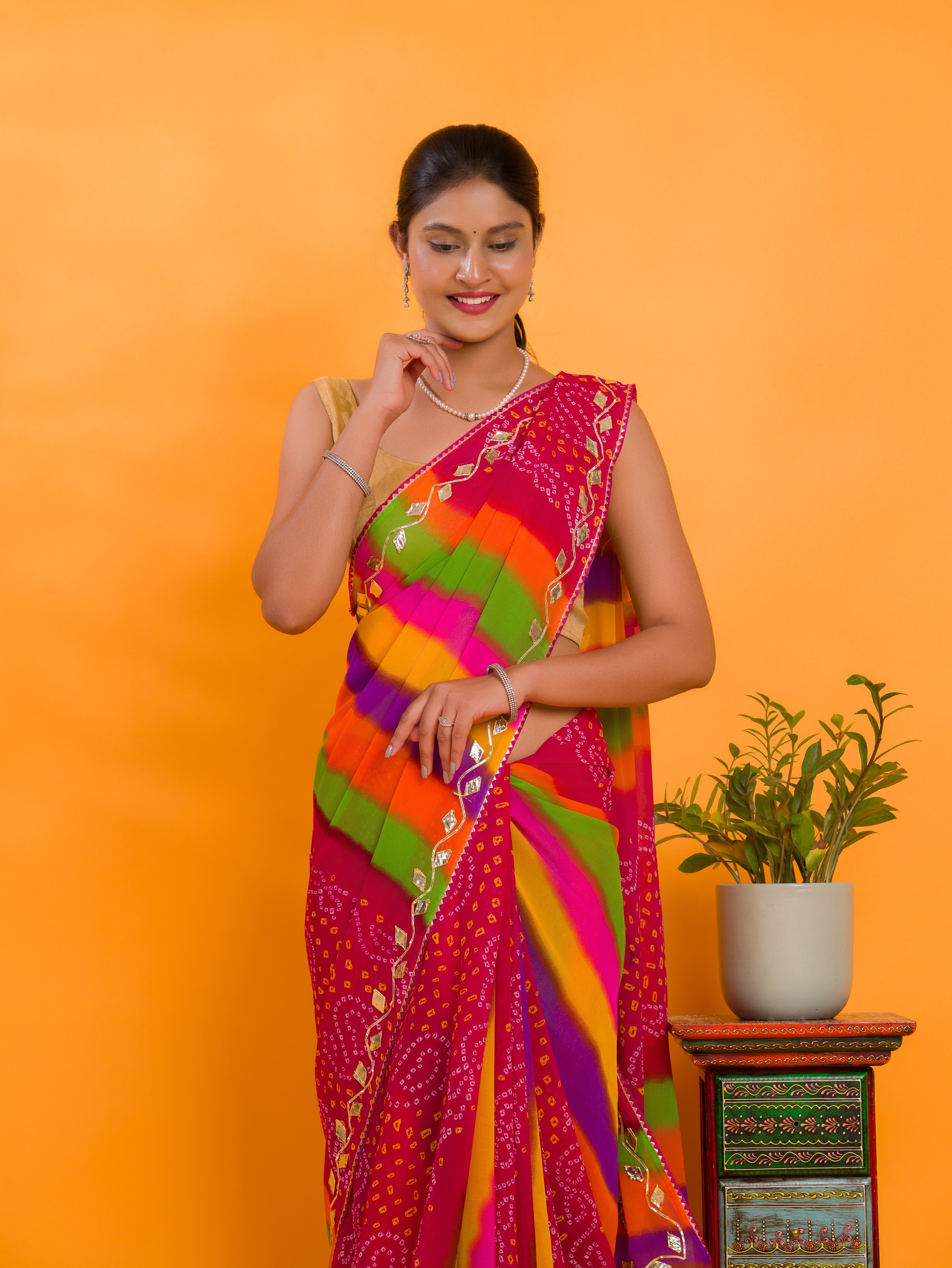 By New Leheriya Style With Gotapatti Work Saree