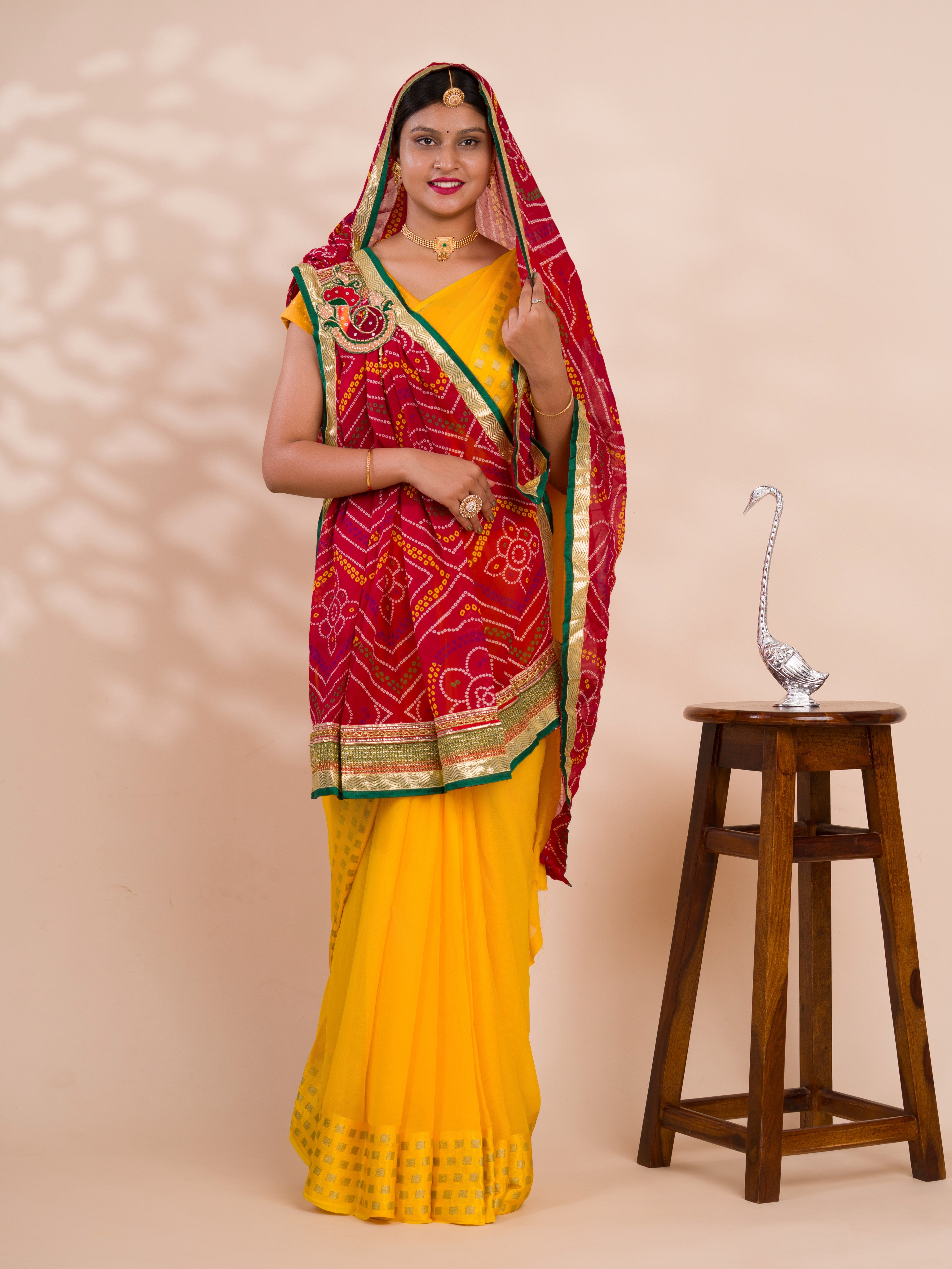 KcPc New Marwadi Mos chiffon chunri broach Stole SUM