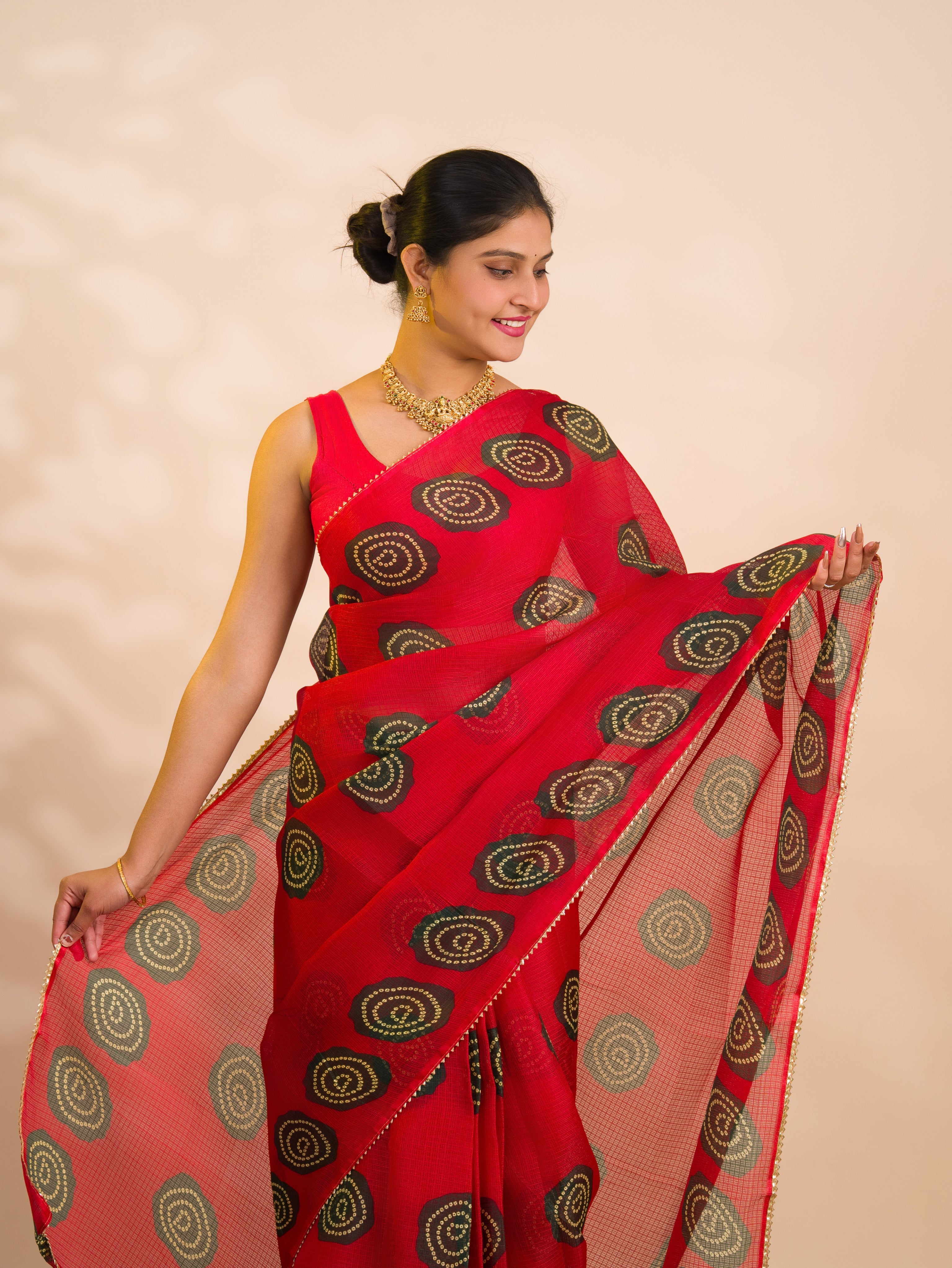 By New Kota dariya Bandhani Style with Bijiya Border work Saree