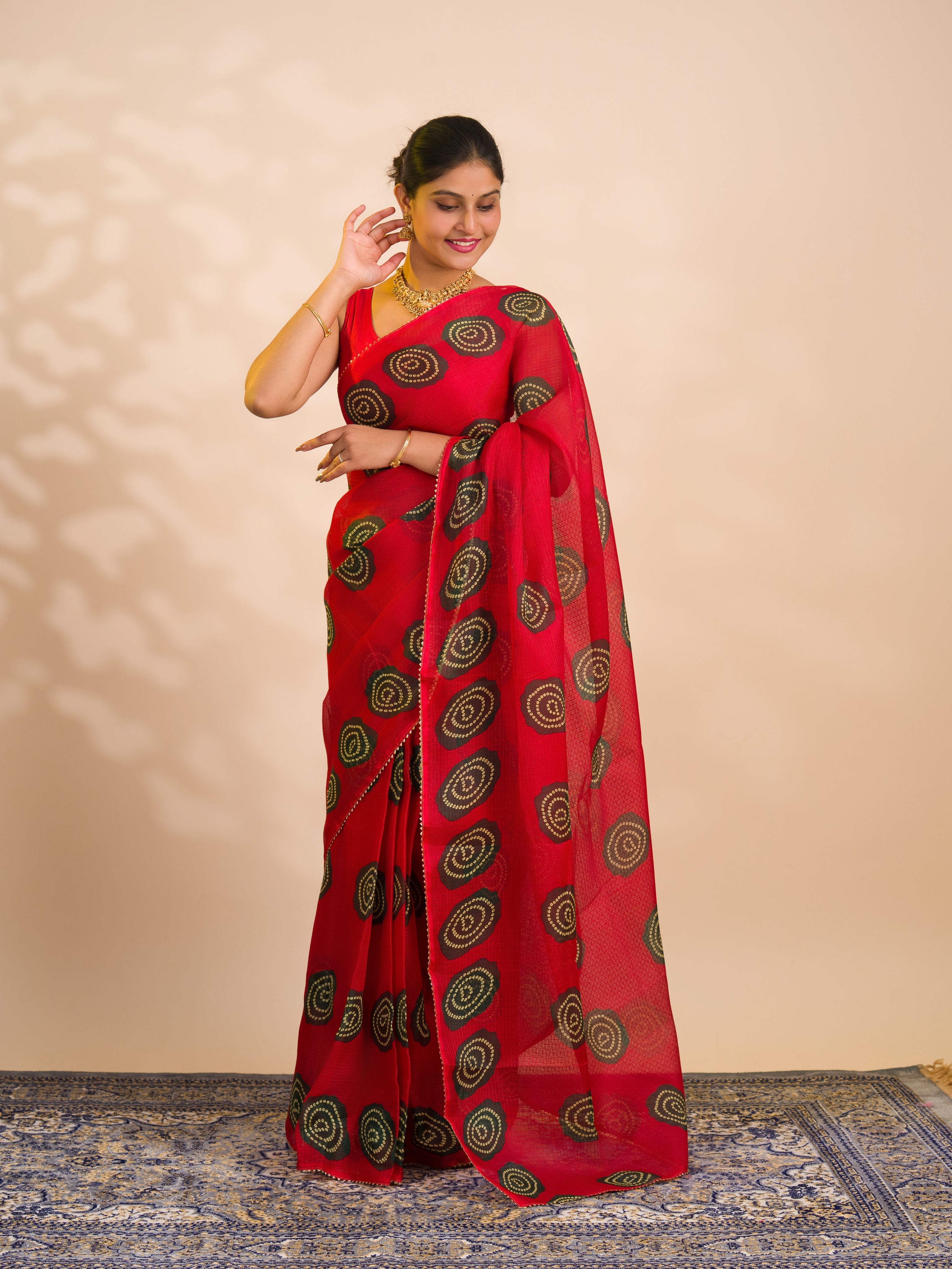 By New Kota dariya Bandhani Style with Bijiya Border work Saree