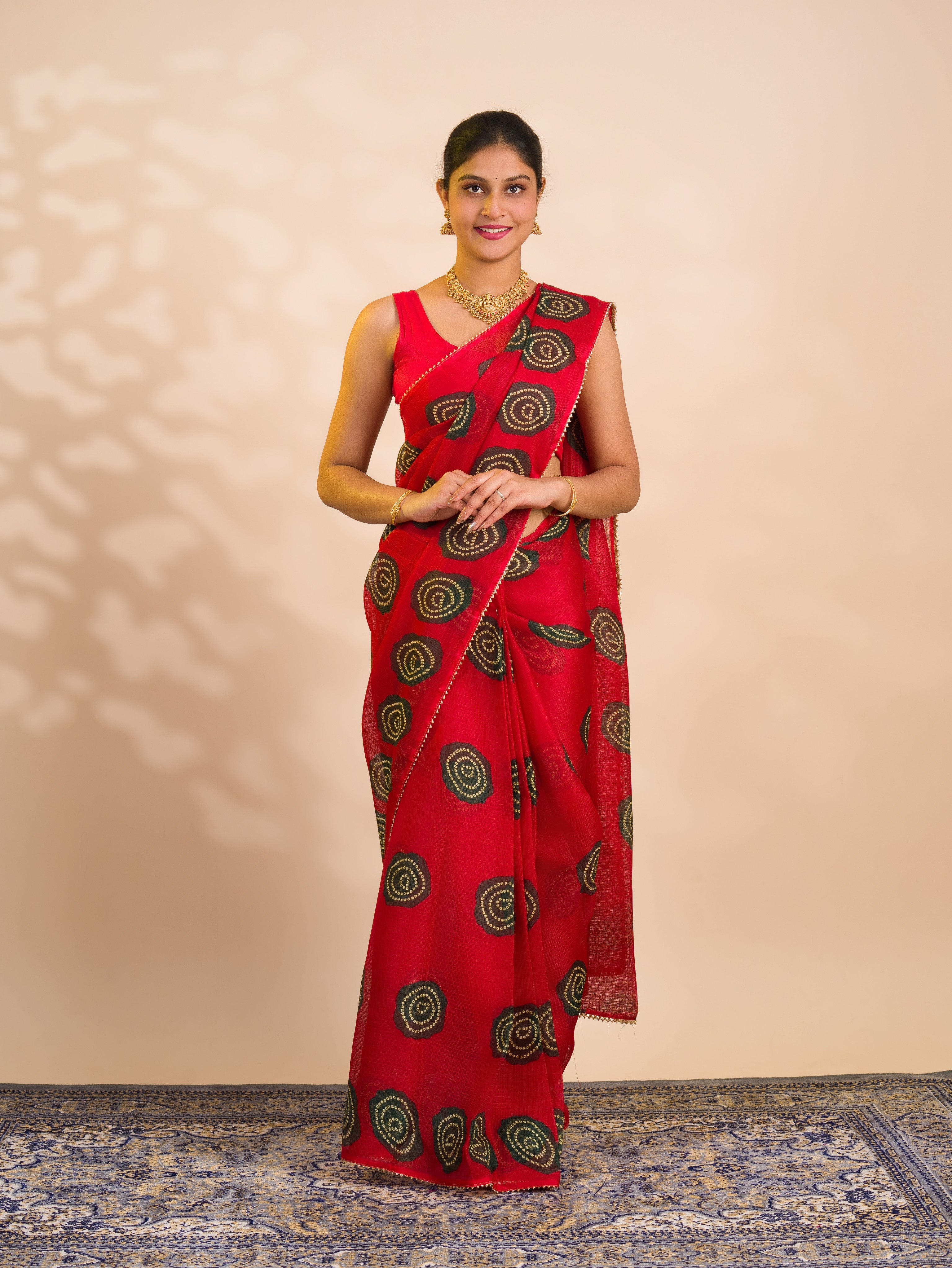 By New Kota dariya Bandhani Style with Bijiya Border work Saree