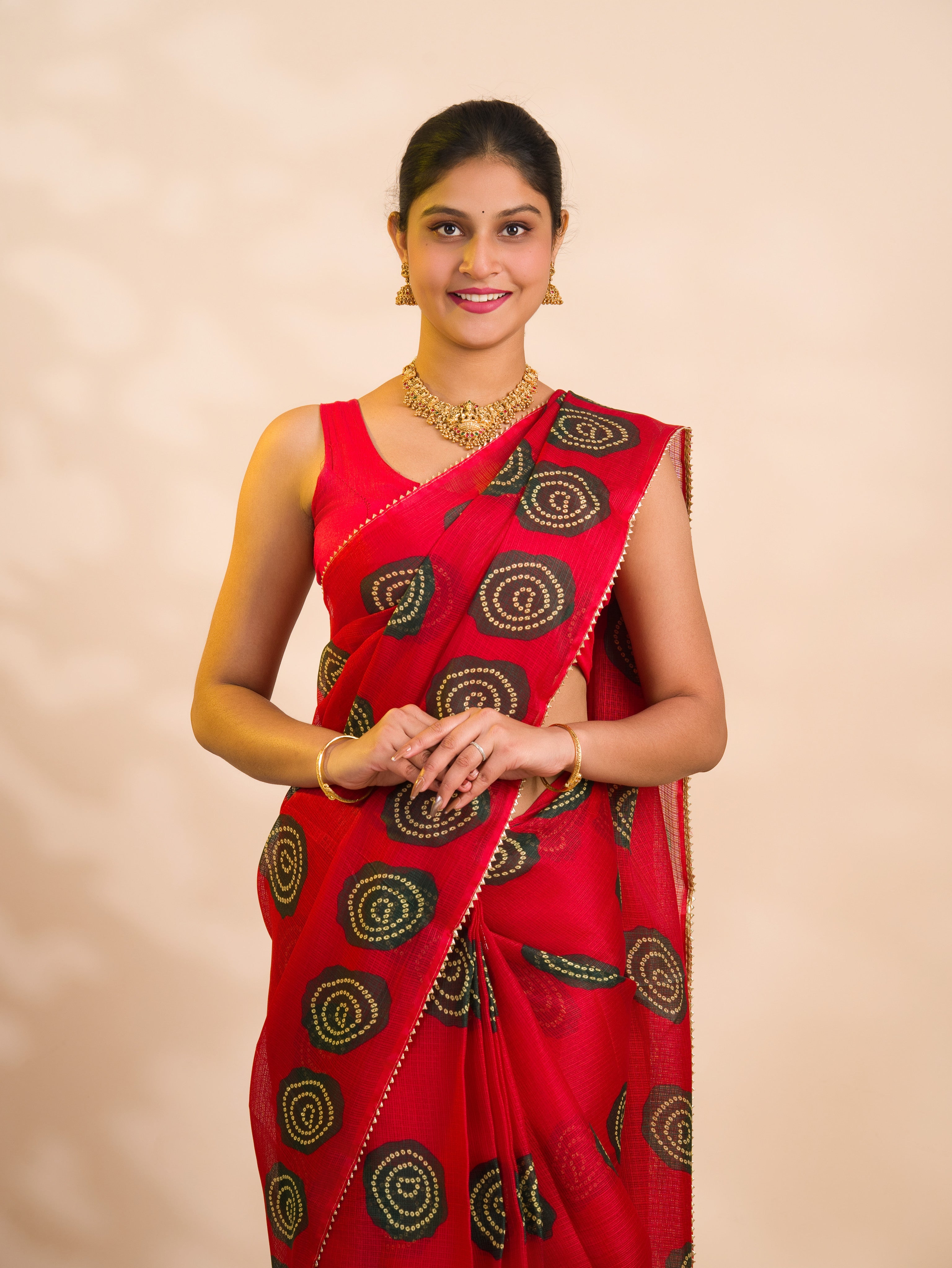 By New Kota dariya Bandhani Style with Bijiya Border work Saree