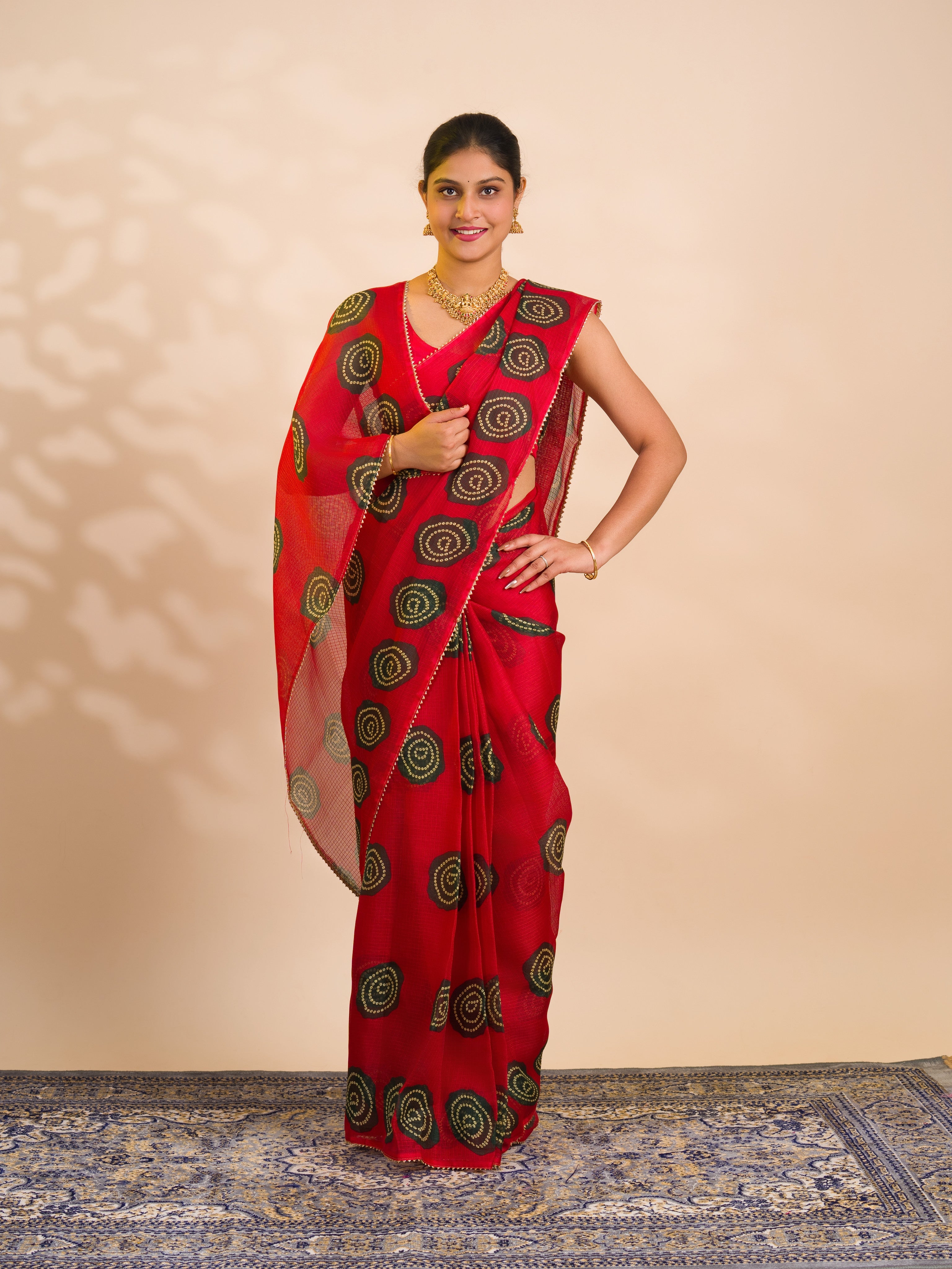 By New Kota dariya Bandhani Style with Bijiya Border work Saree