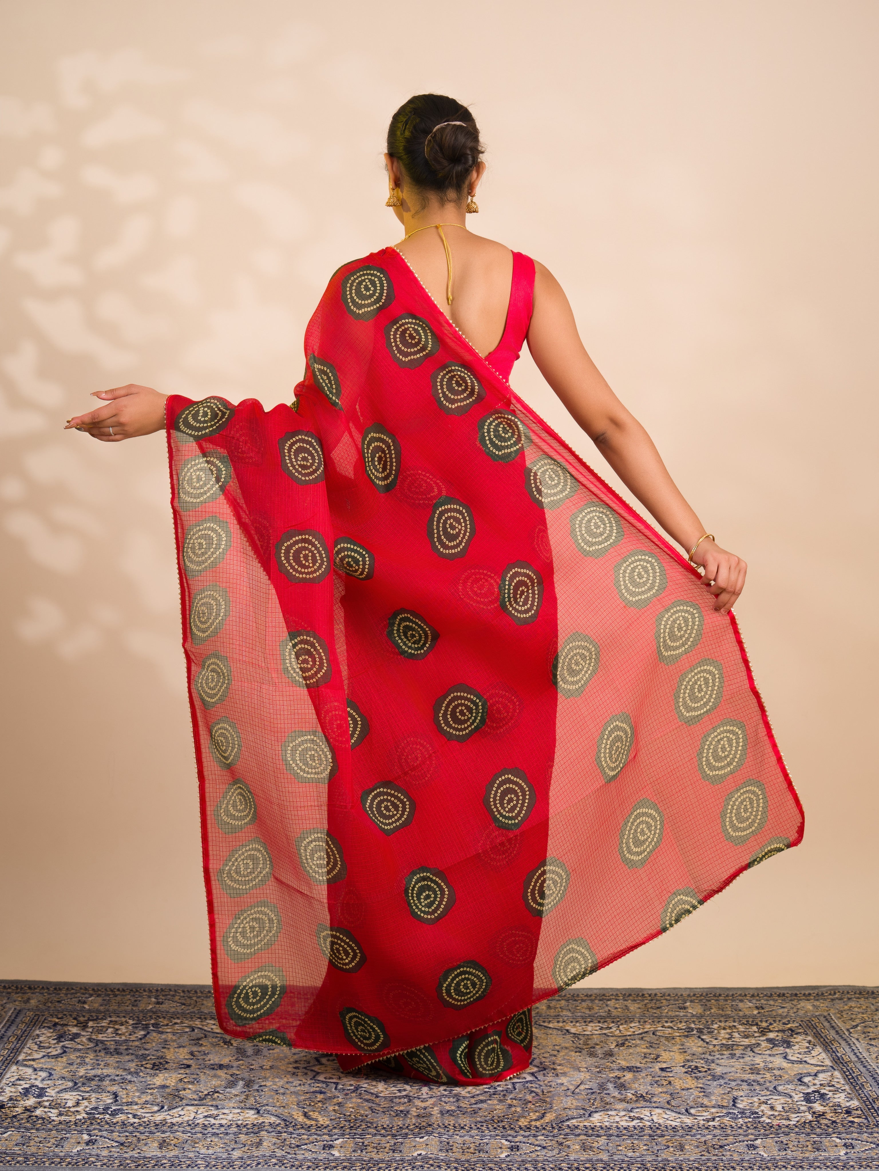 By New Kota dariya Bandhani Style with Bijiya Border work Saree