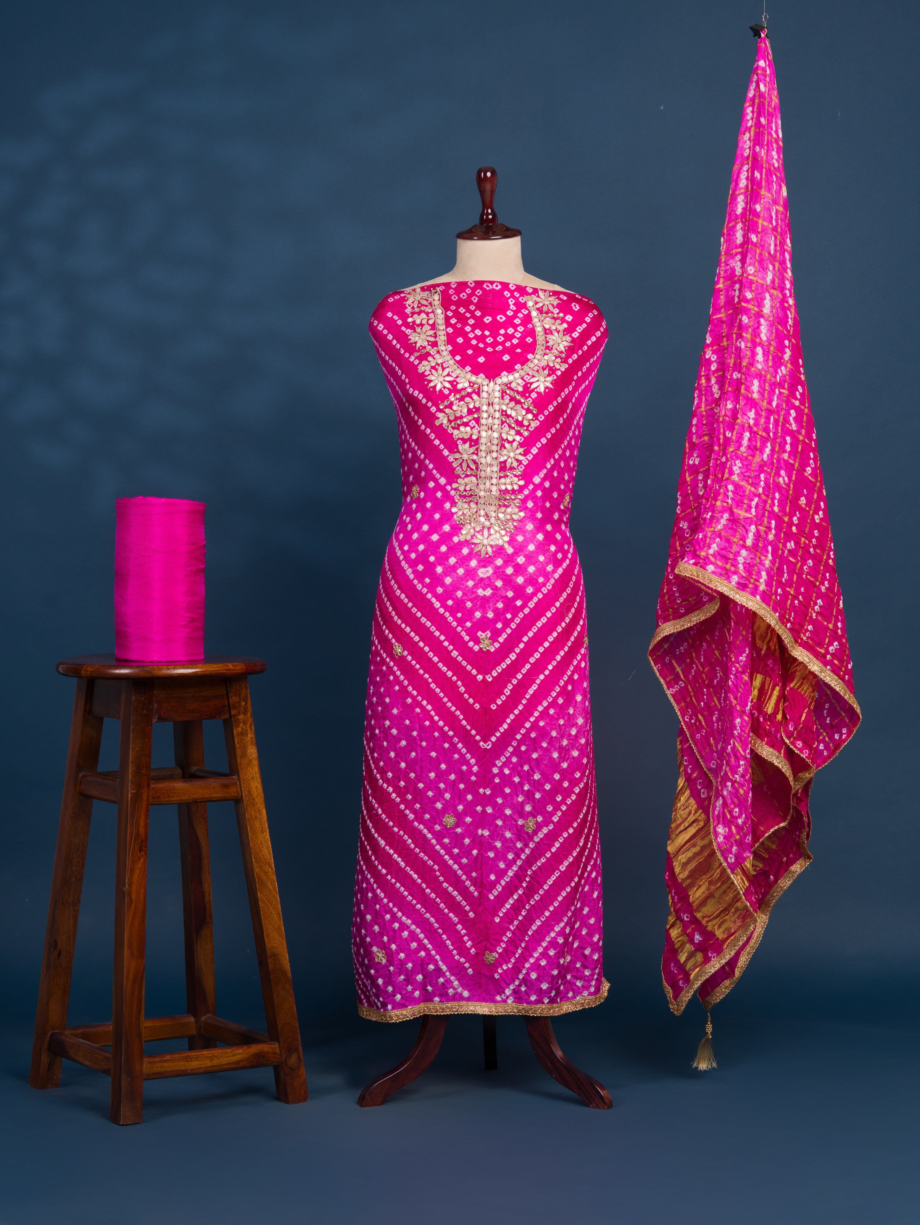 KcPc New Art Silk Bandhani Gotapatti Work Salwar Suit KML