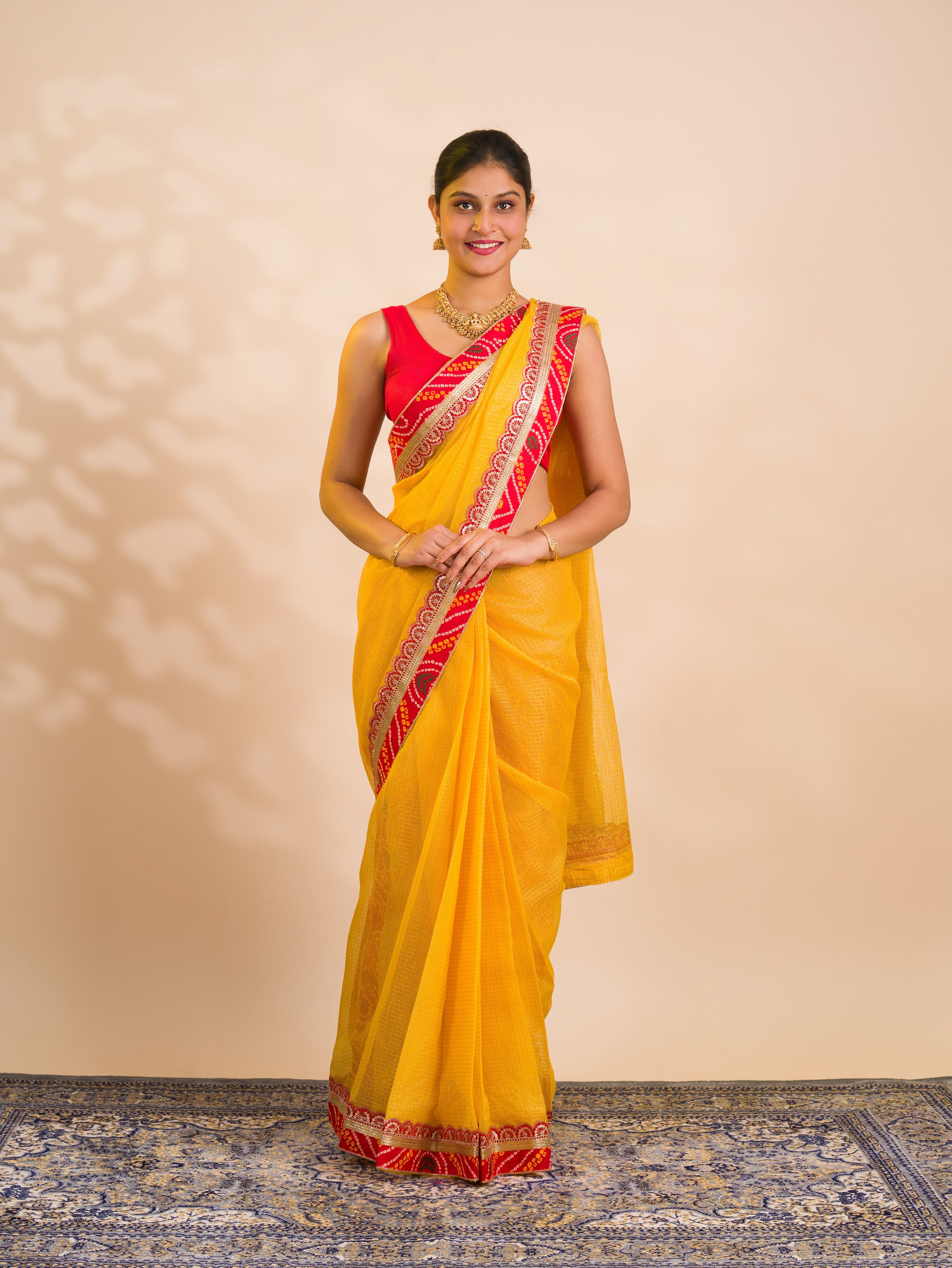KcPc New One Embroidery Bandhani Border Kota Doria Saree SWA