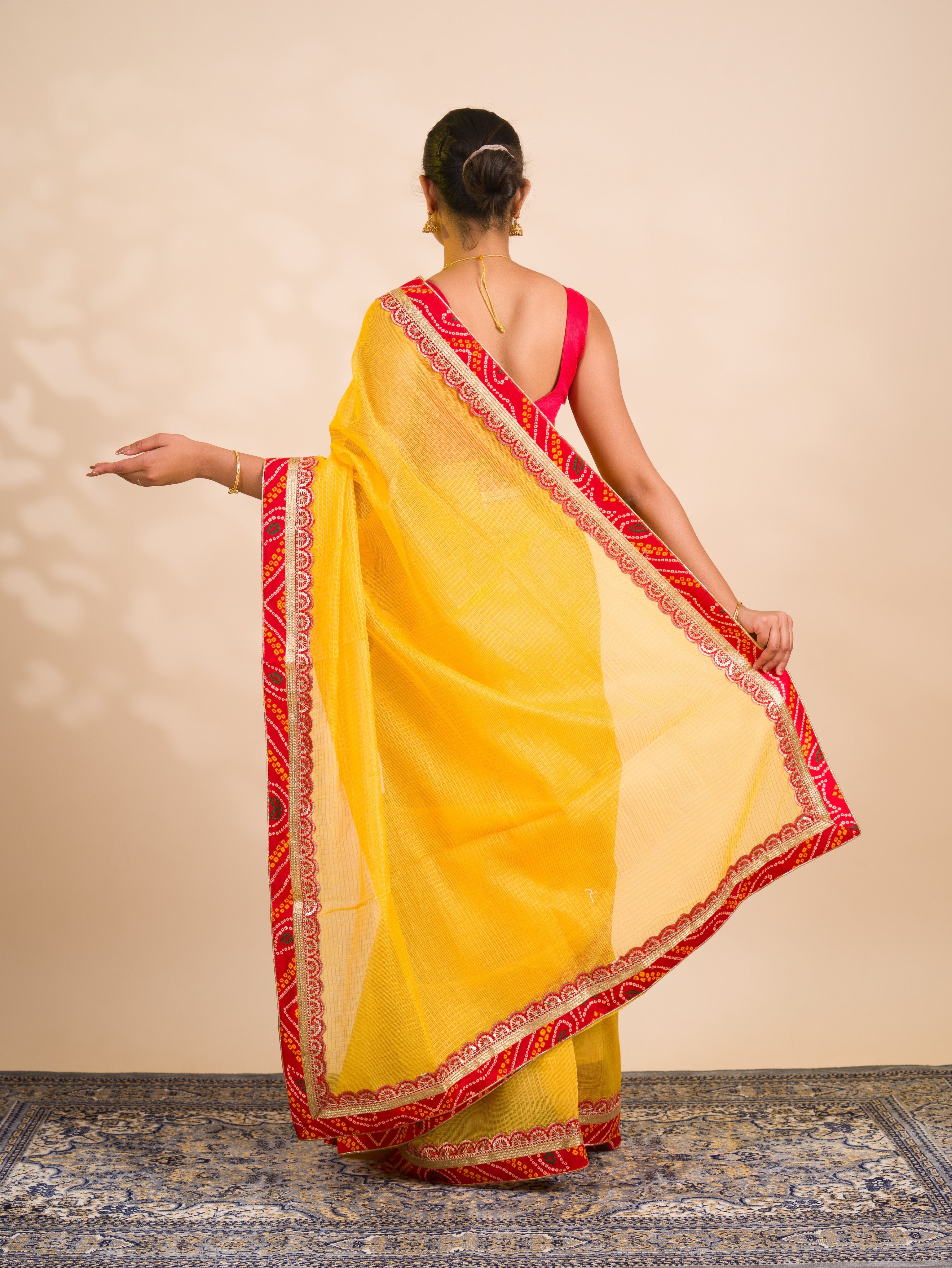 KcPc New One Embroidery Bandhani Border Kota Doria Saree SWA