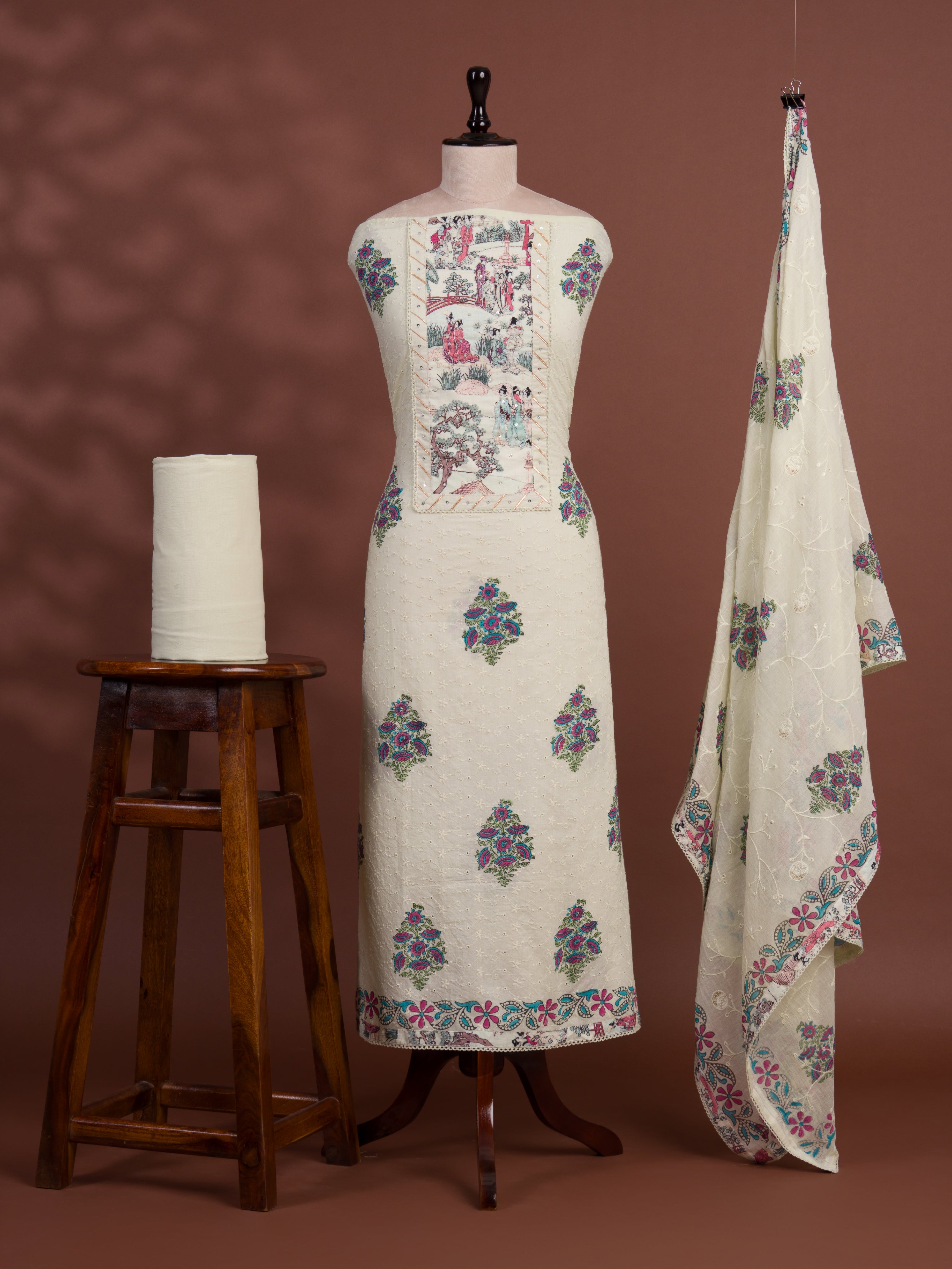 KcPc New Pure Cotton Printed Style With Kashida Work Suit SKS
