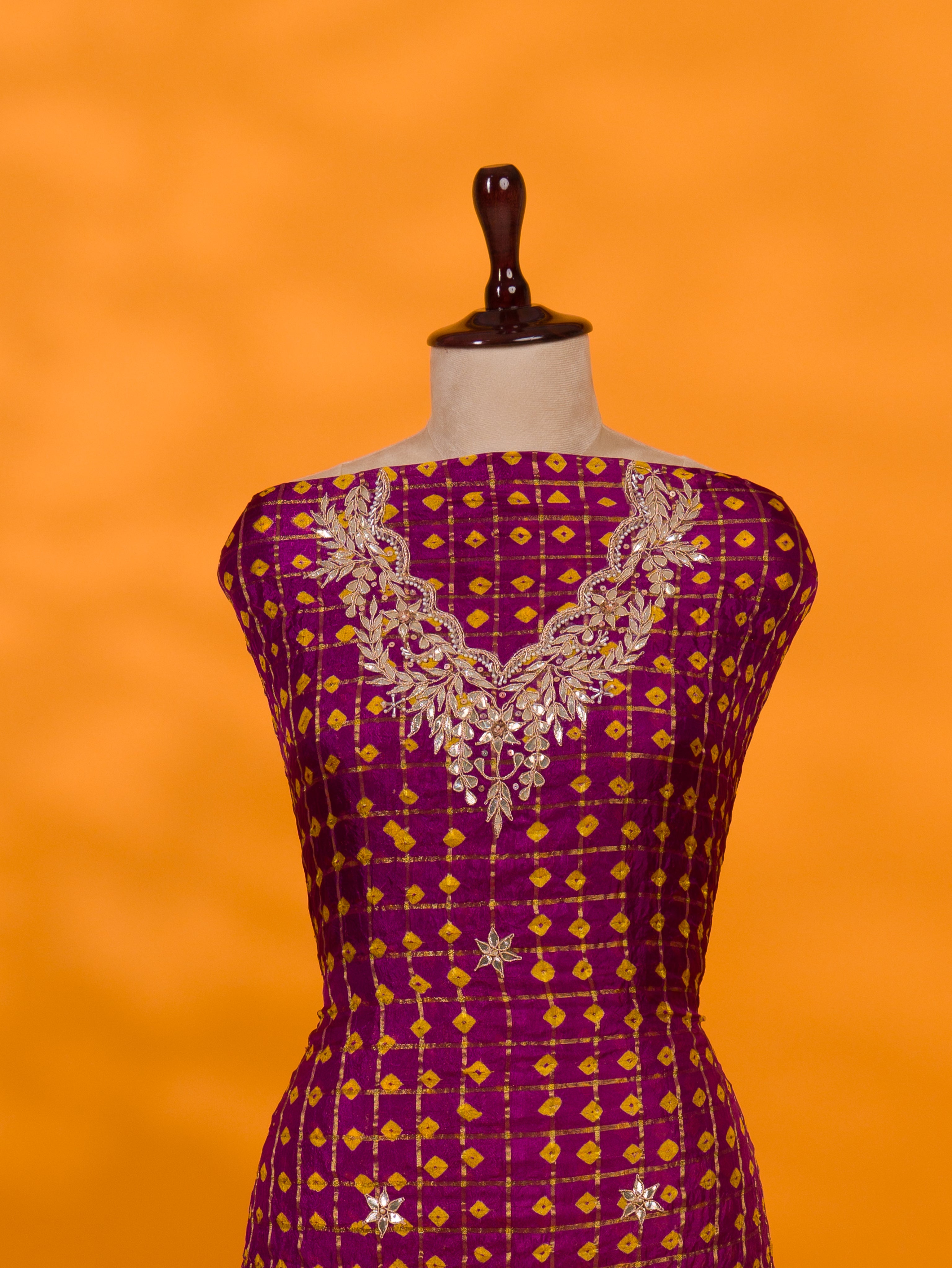 KcPc New Art Silk Bandhani Gharchola With Gotapatti Work suitKML
