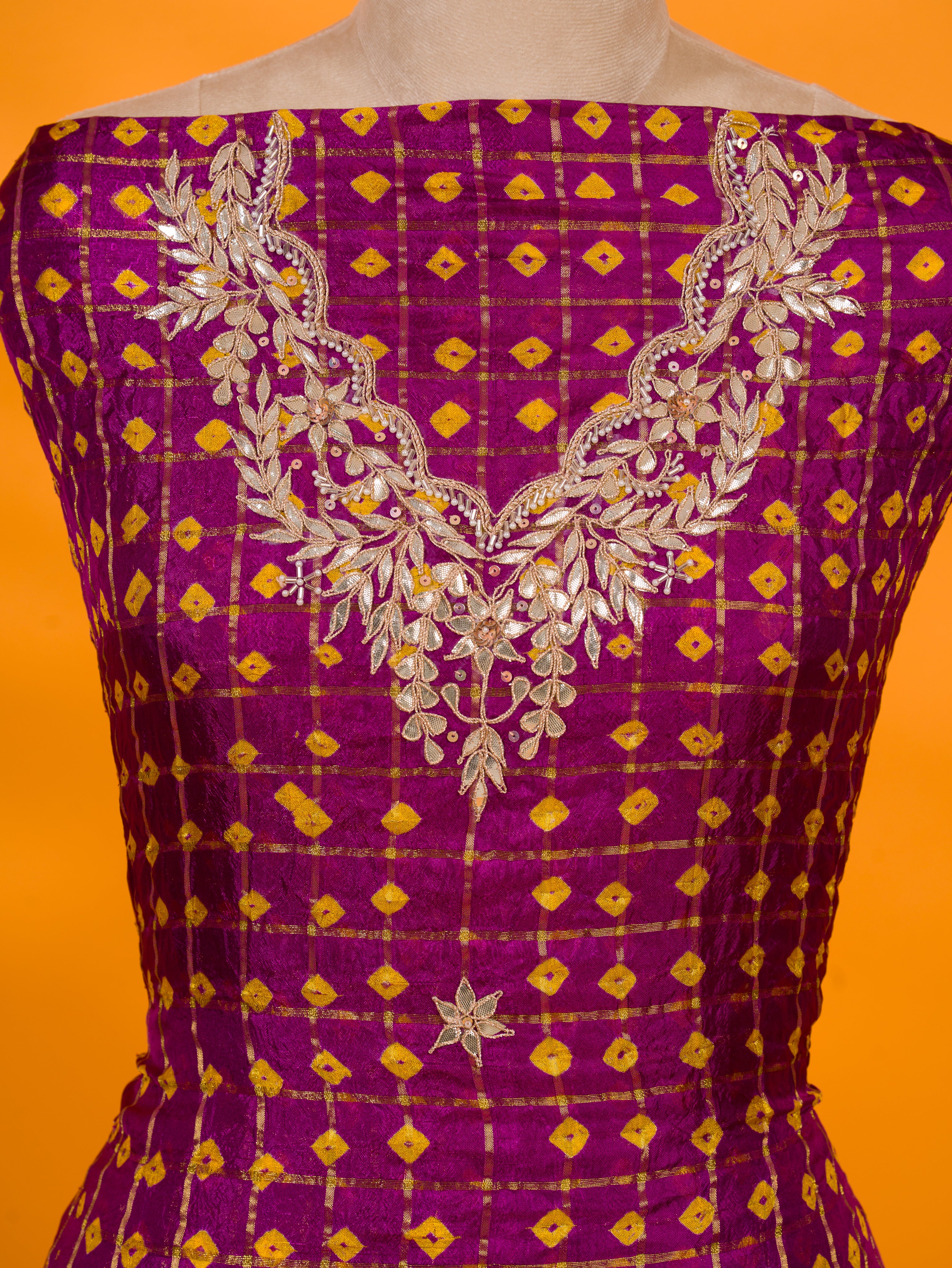 KcPc New Art Silk Bandhani Gharchola With Gotapatti Work suitKML