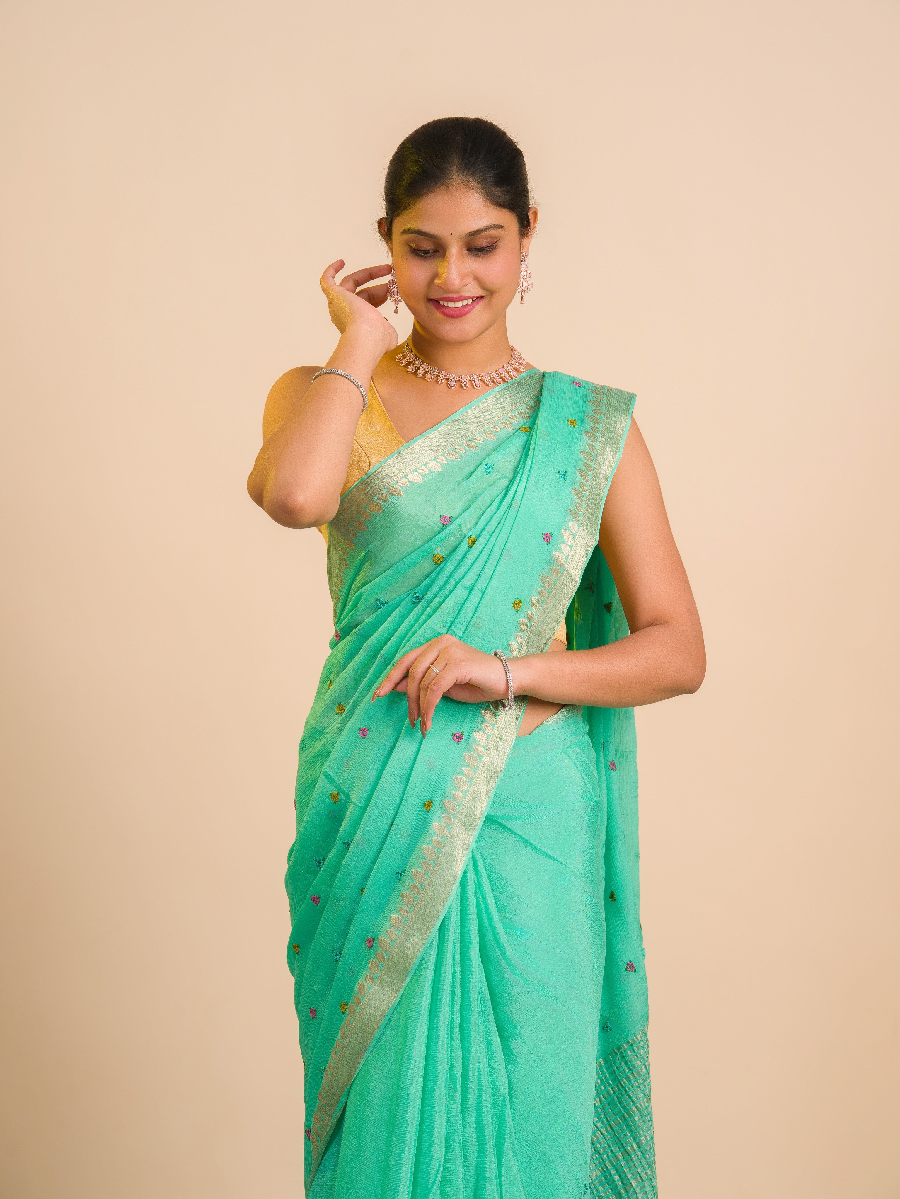 By Letest Elegant Banarasi Saree with Zari Border Perfect for Festive Wear